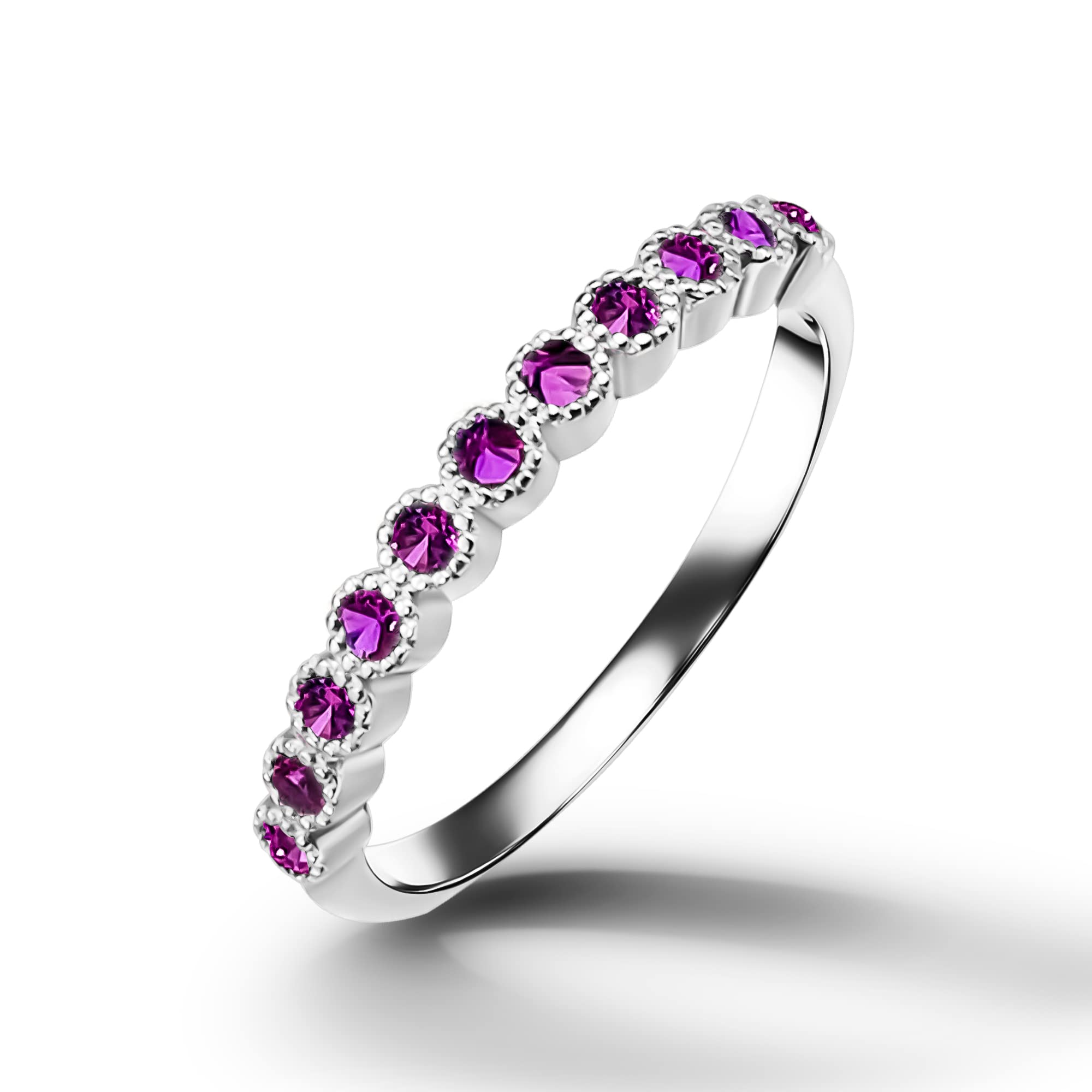 Ruby Ring - July Birthstone Gold Stacking Ring | Delicate Bezel Set Half Eternity Band | Perfect for Birthday Gifts, Anniversary Jewelry & Everyday Elegance