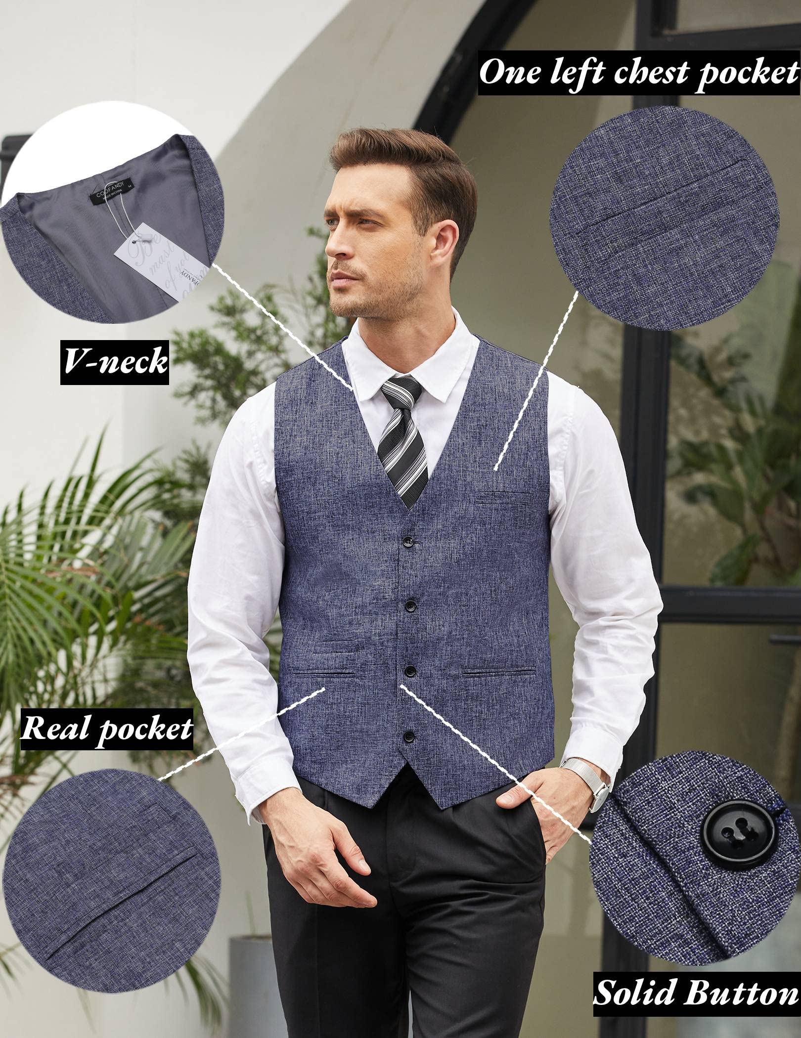 COOFANDY Men's Slim Fit Casual Business Vest - Lightweight Waistcoat for Office & Formal Wear | Perfect for Weddings, Business Meetings & Smart Casual Outfits