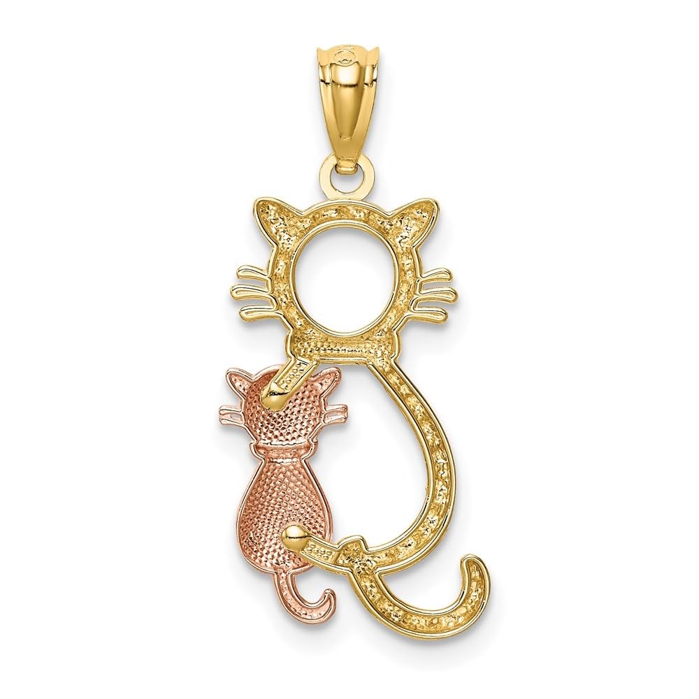 14K Rose & Yellow Gold Two-Tone Cat Pendant with Diamond-Cut Detailing - Perfect for Gifts, Anniversaries & Everyday Elegance