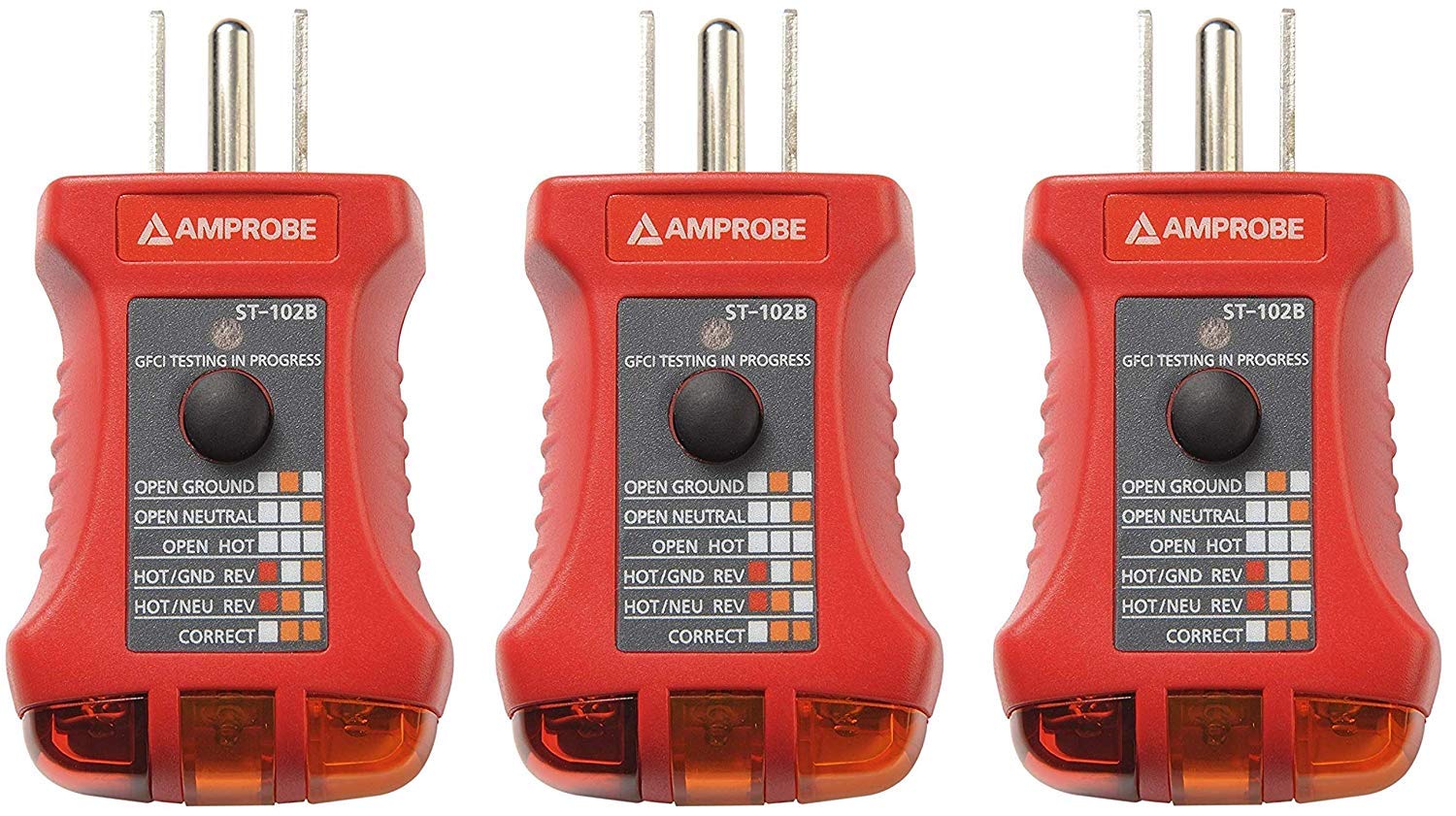 Amprobe ST-102B GFCI Outlet Tester - 3 Pack | Electrical Socket Tester for Home & Commercial Use | Verify Wiring & GFCI Protection for Safety Inspections