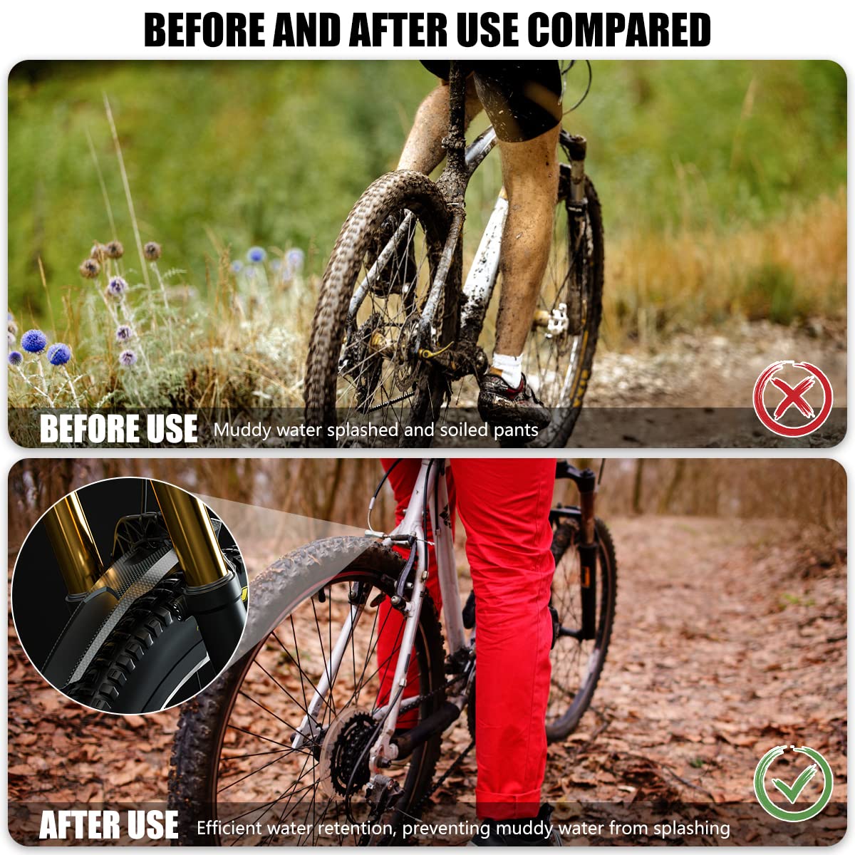 Premium MTB Mudguard Kit - Front & Rear Bike Fenders for Mountain & Road Bikes | Splash Protection in Rain & Mud | Durable Black Bicycle Accessories for All-Terrain Cycling Adventures