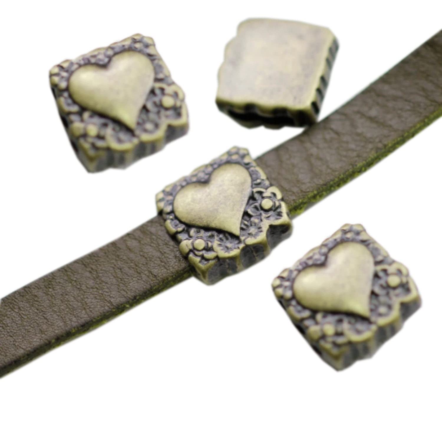 Slider Beads Heart Charms for Bracelet Making - 5 Pieces DIY Jewelry Supplies - Perfect for Friendship Bracelets, Handmade Gifts & Craft Projects