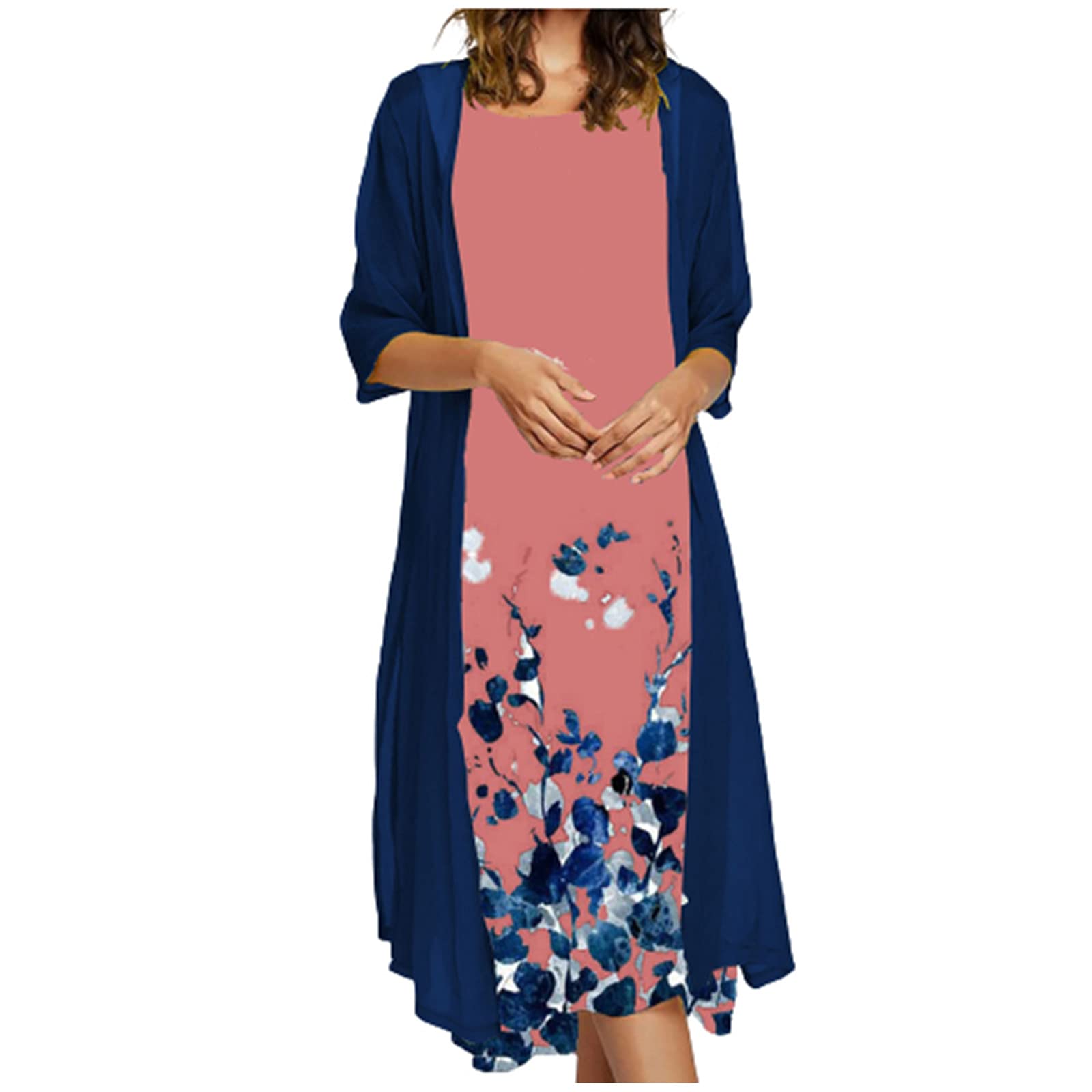 Floral Print Maxi Dress for Women - Plus Size Long Sleeve Two Piece Set | Spring Summer Casual Sundress | Perfect for Wedding Guest, Beach Vacation & Date Night Outfits