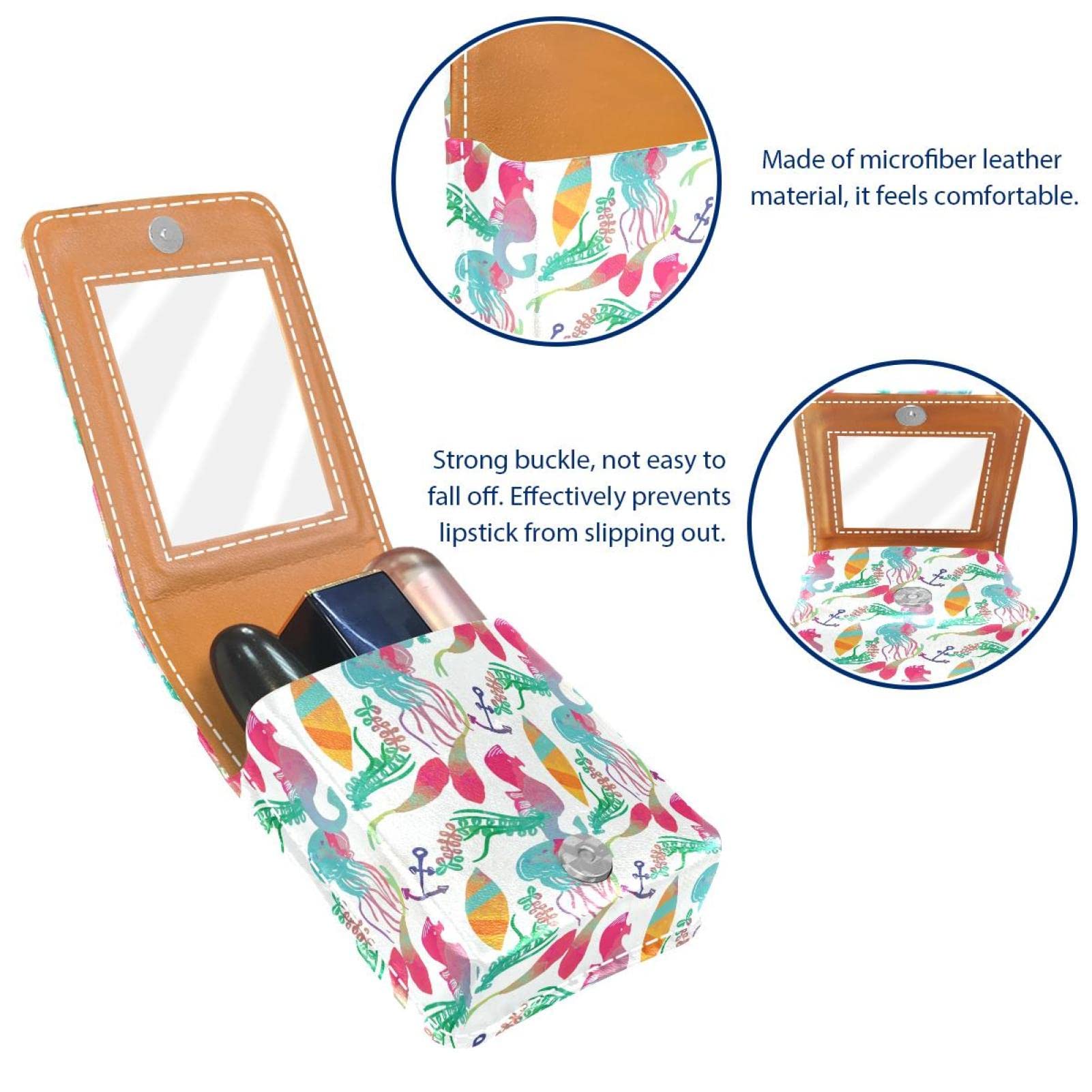Personalized Lipstick Case - Portable Makeup Bag & Cosmetic Pouch Organizer with Watercolor Seahorse Jellyfish Design | Perfect for Travel, Daily Use & Gift Giving