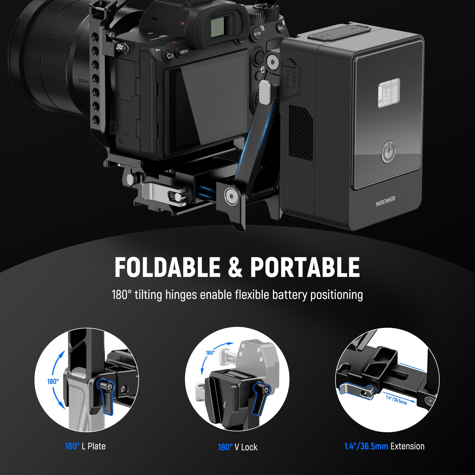 NEEWER PS013 Foldable V Mount Battery Plate with Arca-Swiss Quick Release Plate - Compatible with DSLR, Mirrorless Cameras & Video Equipment for Photography & Filmmaking