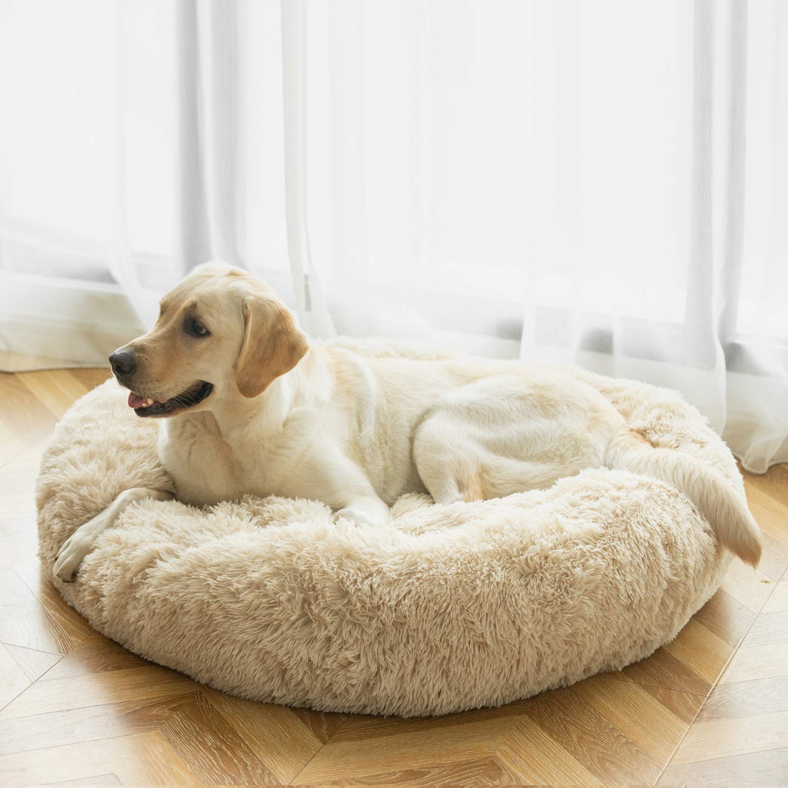 Washable Large Round Donut Dog Bed - Comfy Calming Cuddler Pet Bed for Medium & Large Dogs - Perfect for Anxiety Relief, Crate Training & Cozy Napping