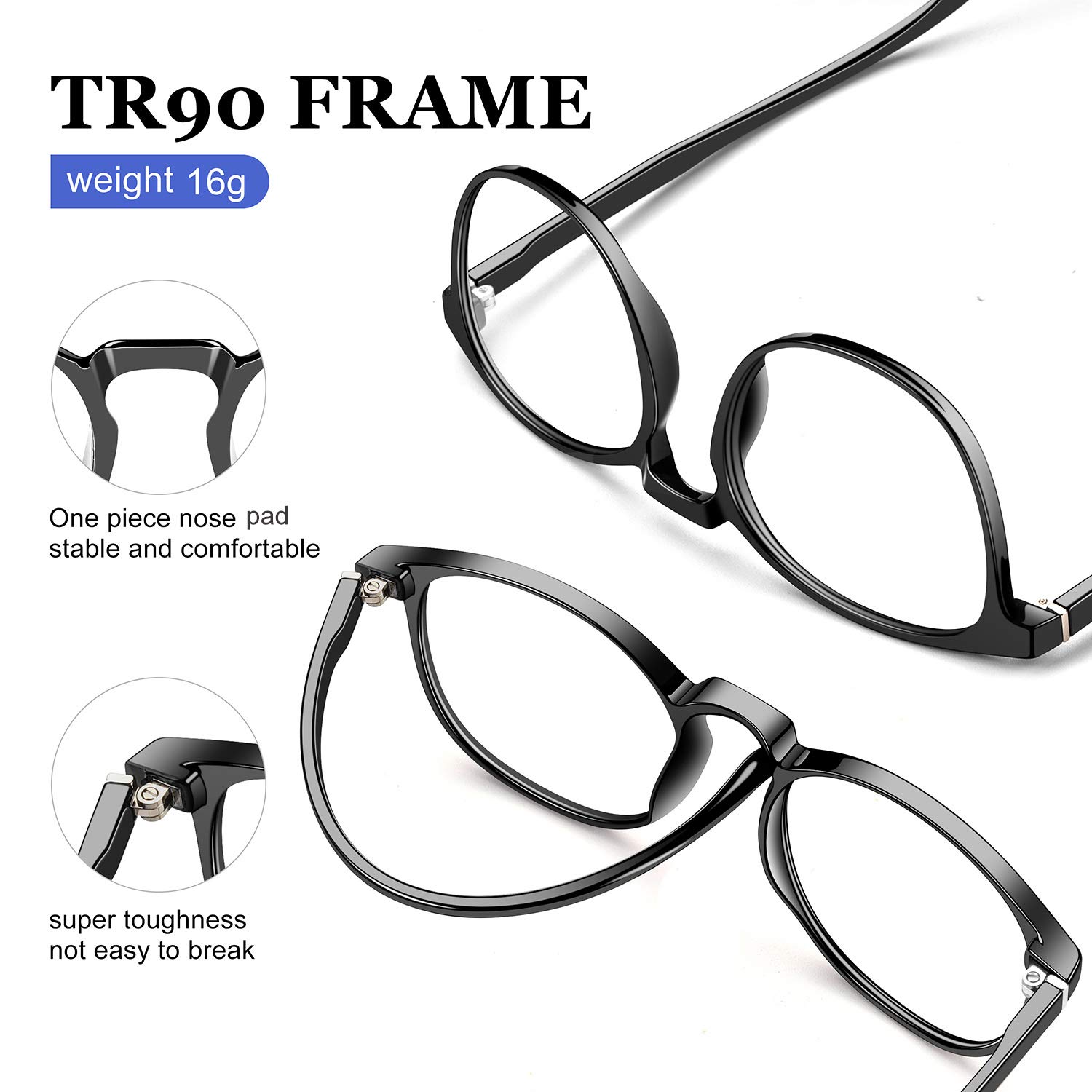 Blue Light Blocking Glasses for Women & Men - Retro Round Anti-Eyestrain Computer Gaming Glasses (Black + Blue) | Reduce Digital Eye Strain for Work, Gaming & Screen Time