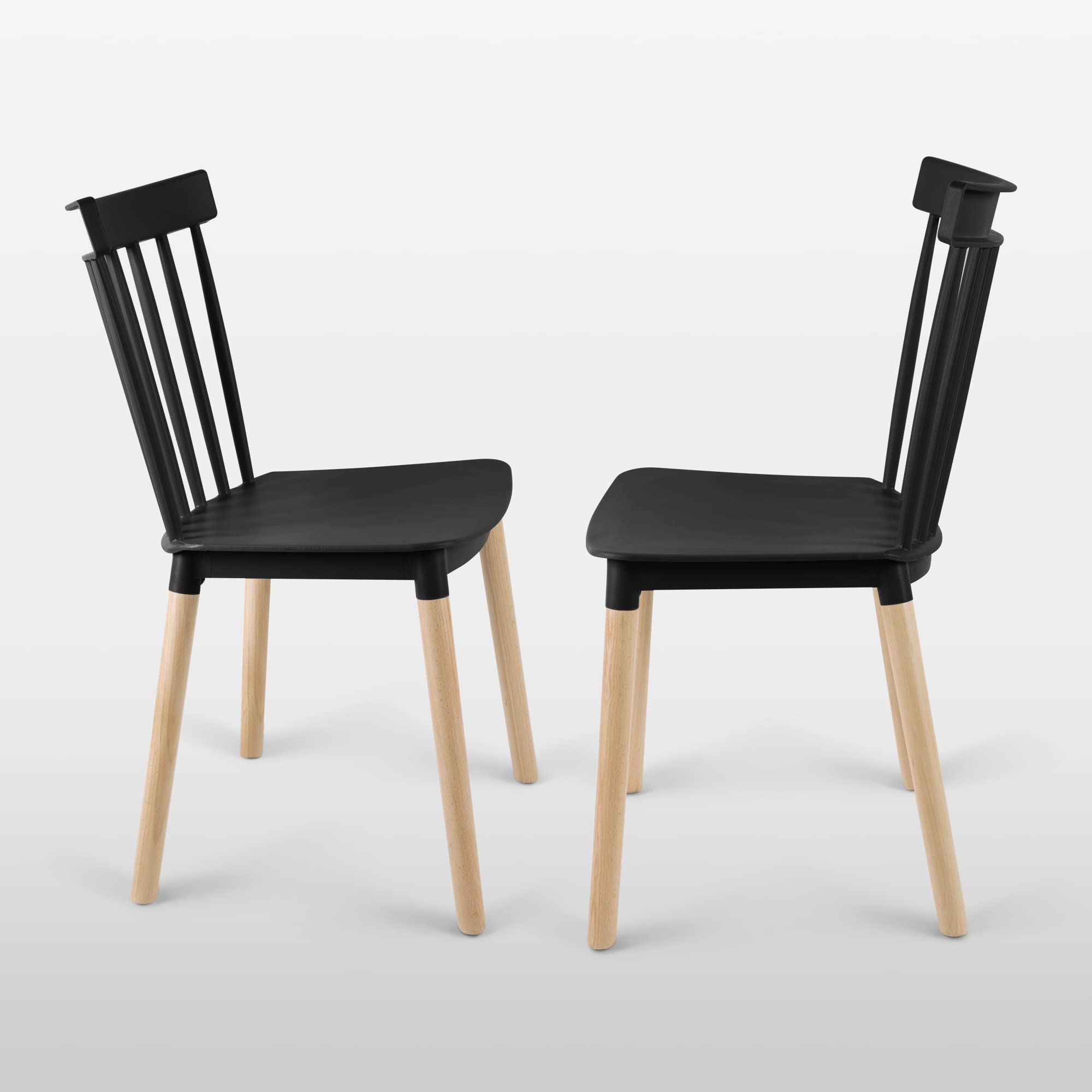 Modern Plastic Armless Dining Chairs with Wooden Legs - Set of 4 Contemporary Stackable Side Chairs for Kitchen, Dining Room, Restaurant, Cafe, Office & Home Decor - Perfect for Small Spaces and Modern Interior Design