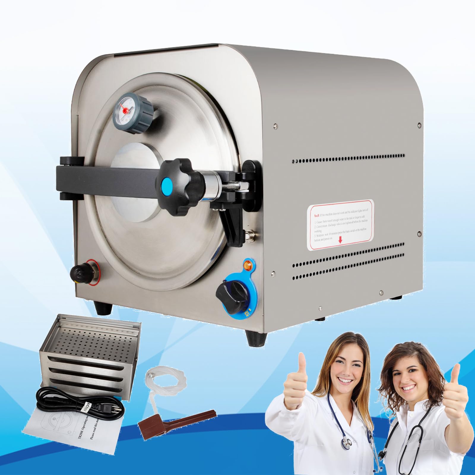 14L 900W Automatic Steam Autoclave Sterilizer with 3 Trays - 304 Stainless Steel Lab Equipment for Medical, Dental & Tattoo Tools Sterilization | Perfect for Clinics, Laboratories & Beauty Salons