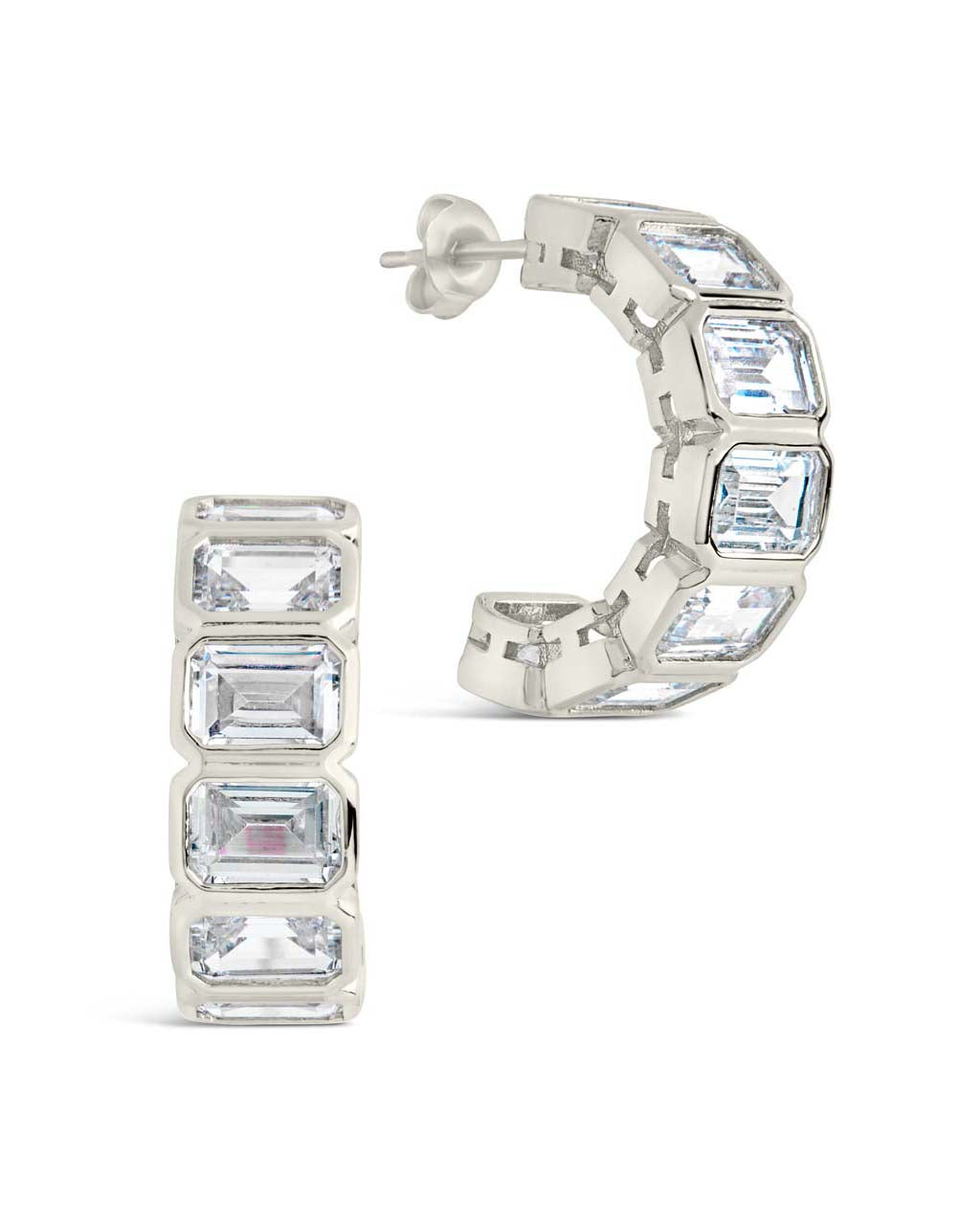 Nyssa Bezel CZ Station Hoop Earrings for Women - Cubic Zirconia Gold Plated Dangle Earrings - Elegant Jewelry Gift for Birthday, Anniversary & Special Occasions