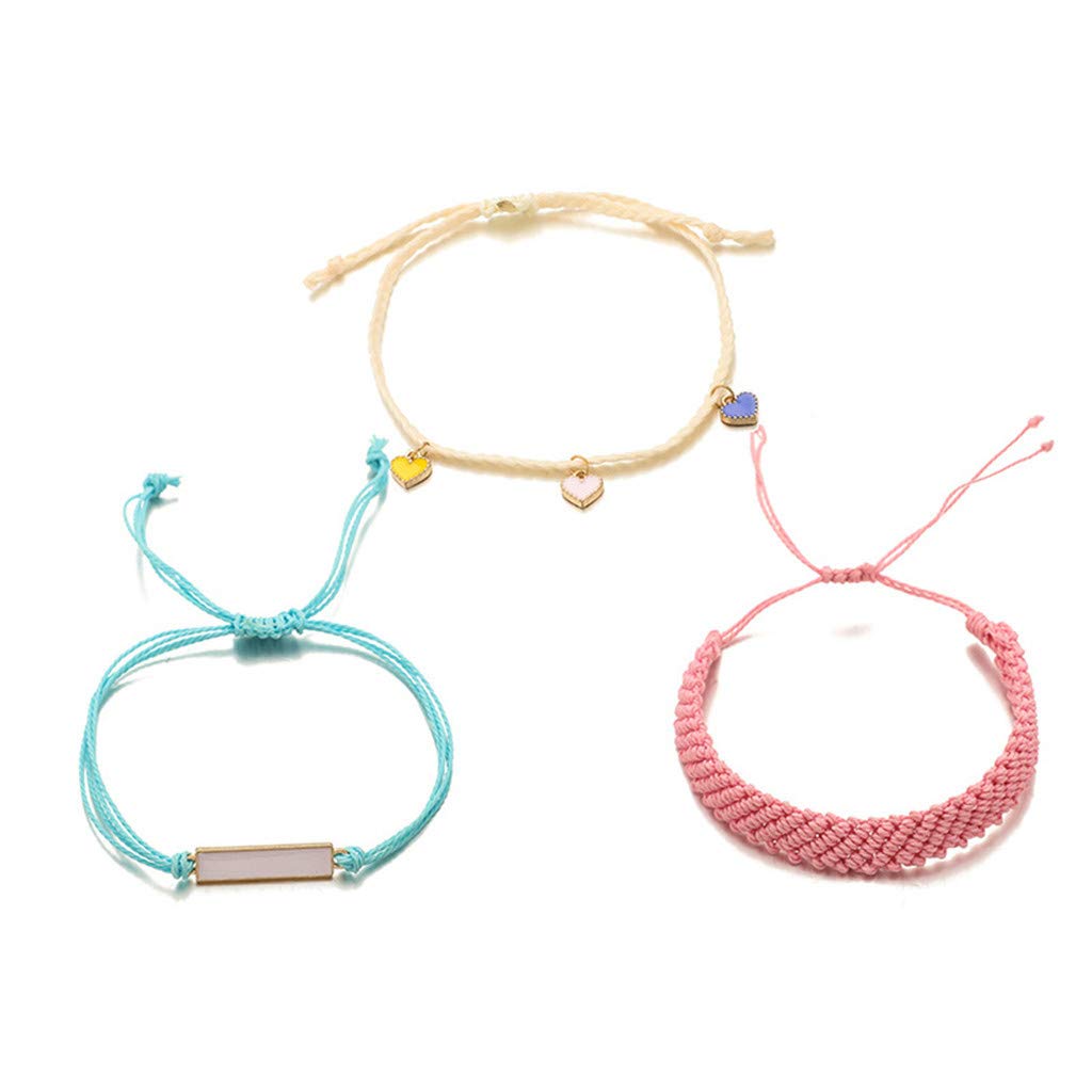 3-Pack Heart-Shaped Knitted Bracelet Set - Adjustable Rope Cord Friendship Bracelets for Women & Teens - Valentine's Day Gift, Couple Matching, Best Friend Present (Multicolor, One Size Fits All) - Perfect for Everyday Wear, Date Nights & Special Occasions