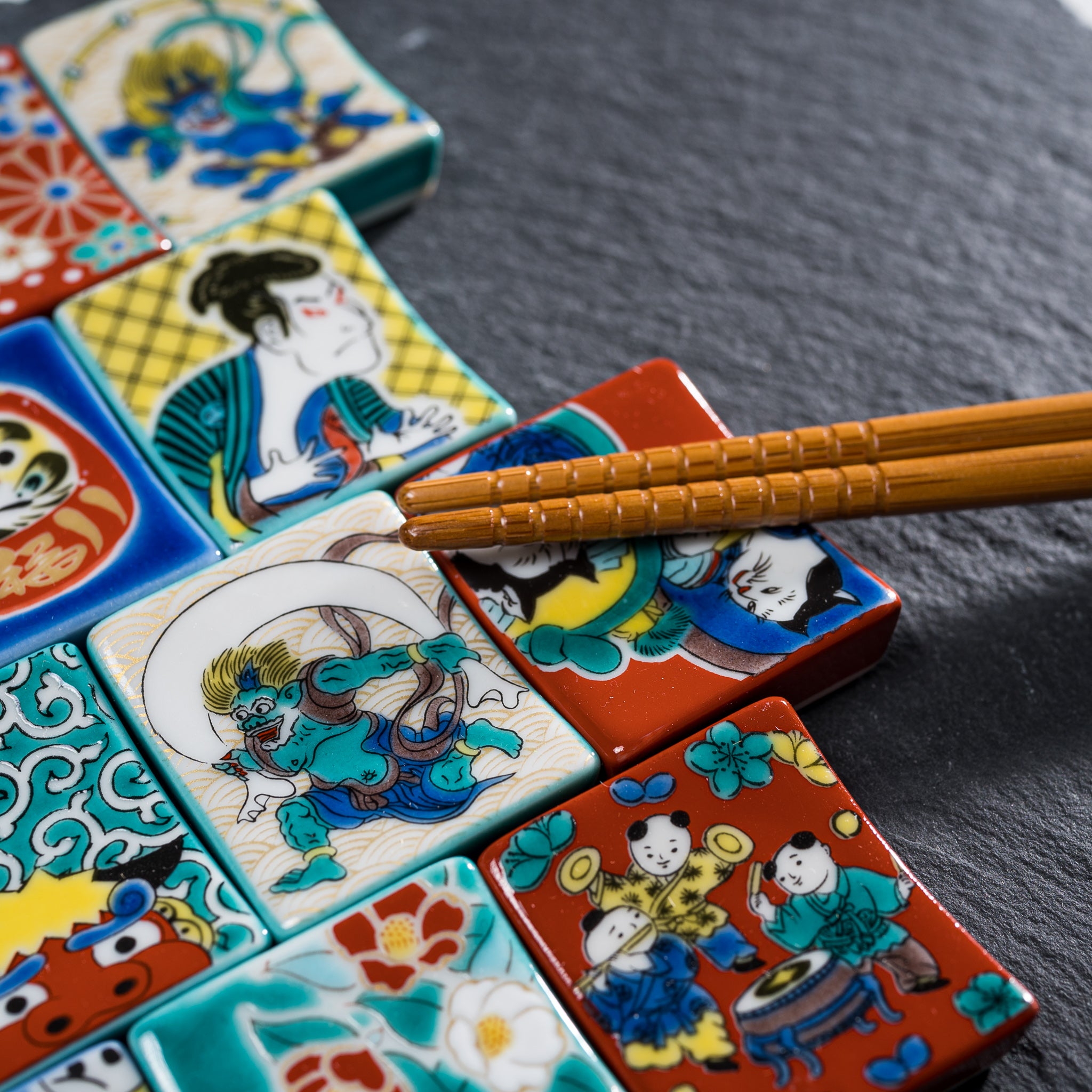 Japanese Kutani Porcelain Chopstick Rests - Set of 26 Unique Hand-Painted Designs | Perfect for Asian Dining, Sushi Nights & Home Decor