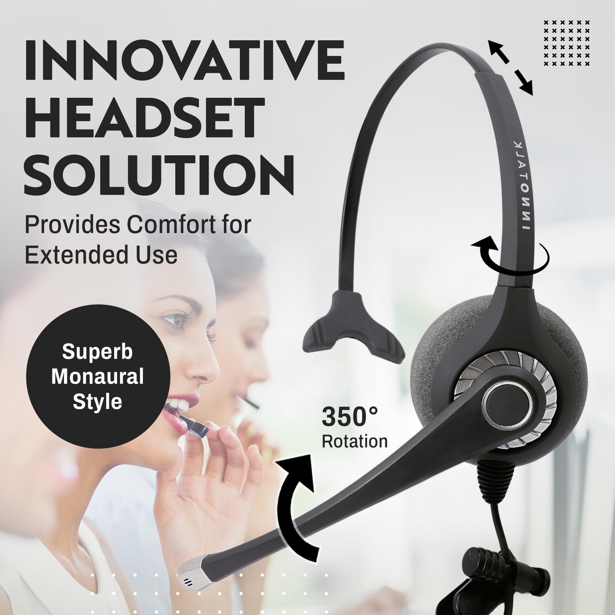 INNOTALK Monaural Desk Phone Headset with Noise Canceling - Compatible with Avaya 5620 5621 5625 6416 6424 QE4610 9404 9406 9408 9504 9508 - Includes QD Headset Adapter Cable - Perfect for Call Centers & Office Communication