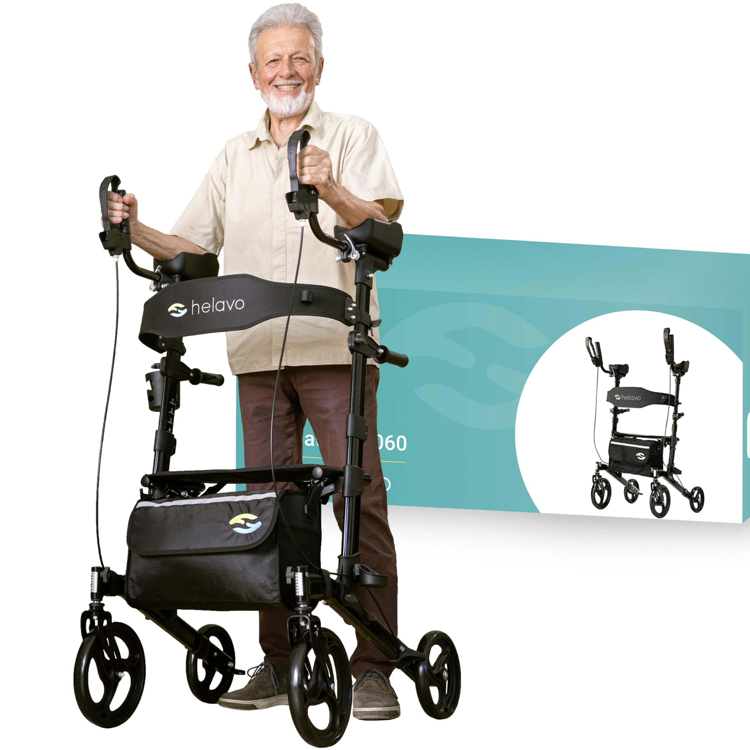 Helavo Foldable Arthritis Rollator Walker with Padded Armrests - Lightweight Aluminum Stand Up Walker with Soft Arm Supports & Seat for Seniors & Mobility Assistance - Ideal for Indoor & Outdoor Use, Shopping, Travel & Daily Support