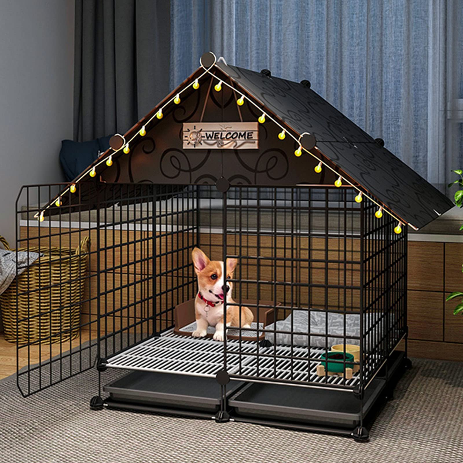 QJM Foldable Dog Crate with ABS Tray - Portable Puppy Cage for Small Dogs & Cats, DIY Pet Carrier for Guinea Pigs & Small Animals - Includes Accessories | Perfect for Home, Travel & Training
