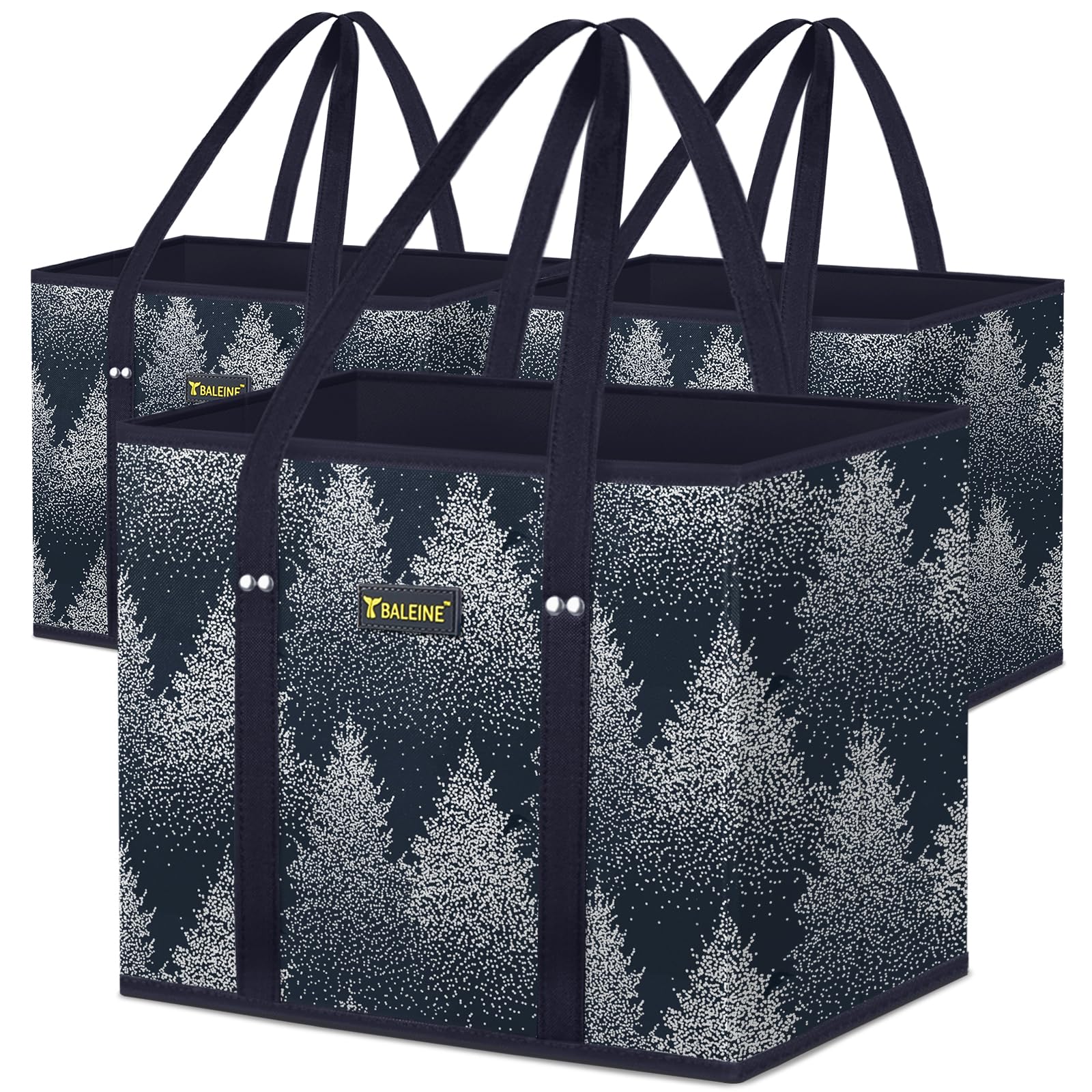 BALEINE 3-Pack Reusable Grocery Bags - Foldable Shopping Tote Bags with Reinforced Bottom & Sturdy Handles (Frost Abies) - Perfect for Grocery Shopping, Farmers Market & Eco-Friendly Errands