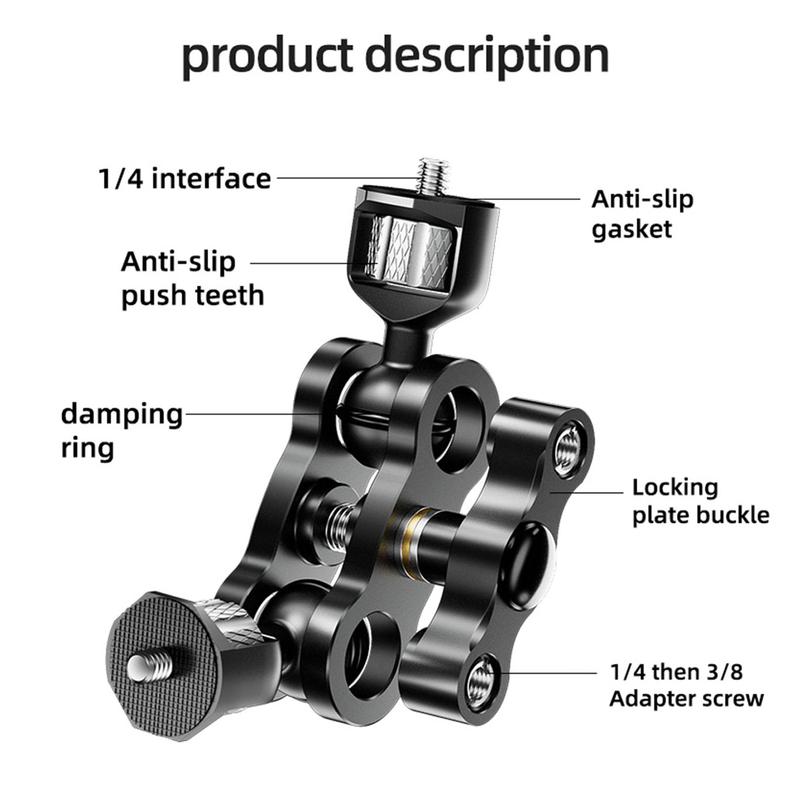360° Rotatable Dual Ball Head Camera Clamp Mount - 1/4