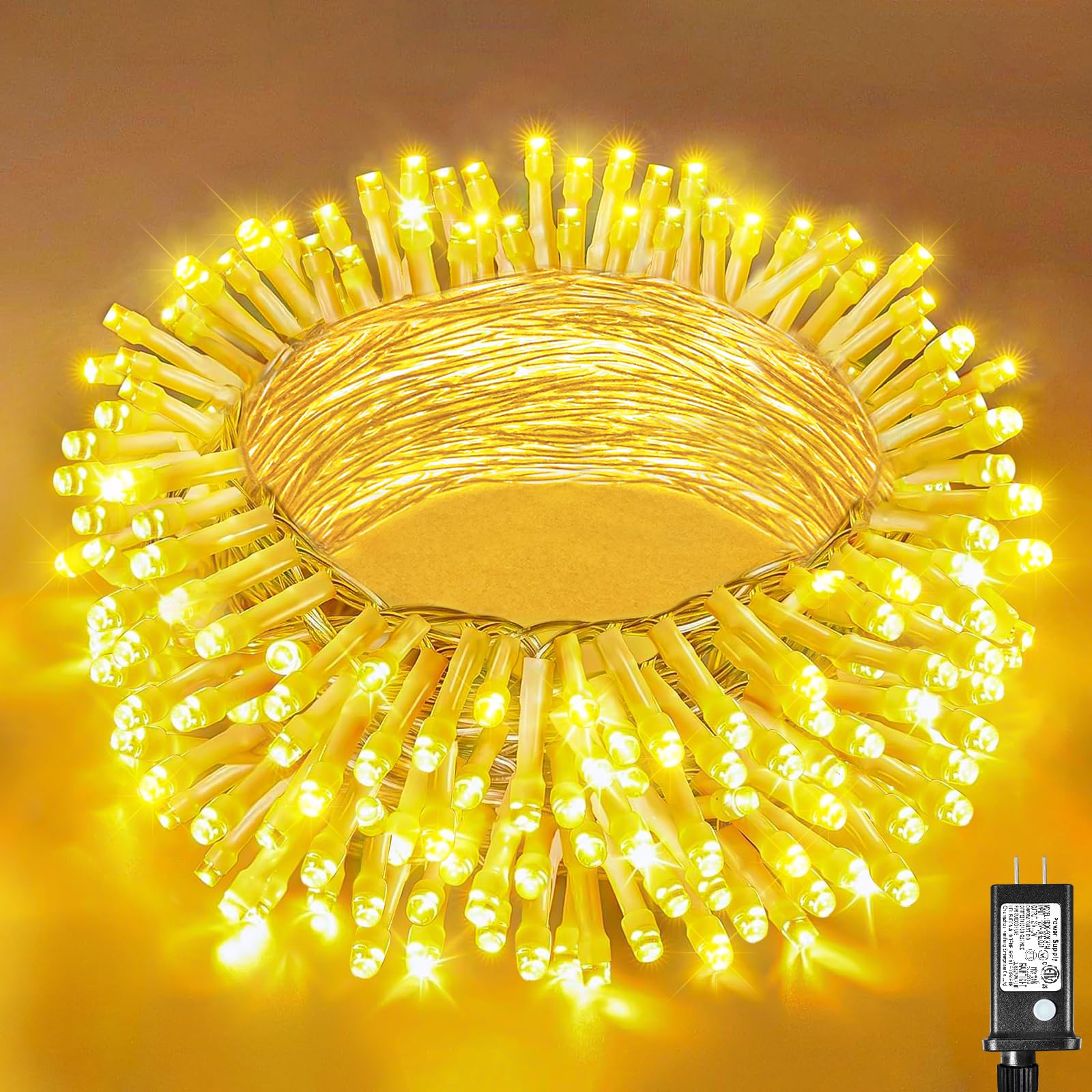 200 LED String Lights 66ft Indoor/Outdoor, 8 Modes Warm White Christmas Fairy Lights with Clear Wire - Waterproof Plug-in Twinkle Lights for Bedroom, Classroom, Tree, Holiday & Christmas Decorations (Perfect for Parties, Weddings, Gardens and Home Ambiance)