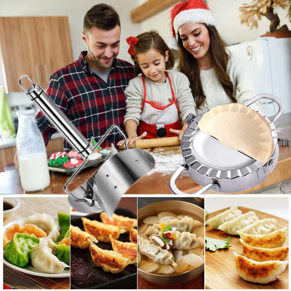 2-Pack Stainless Steel Dumpling Maker Mold - Professional Dumpling Wrapper, Ravioli Press & Dough Cutter for Home Kitchen - Perfect for Making Asian Dumplings, Italian Pasta & Homemade Snacks