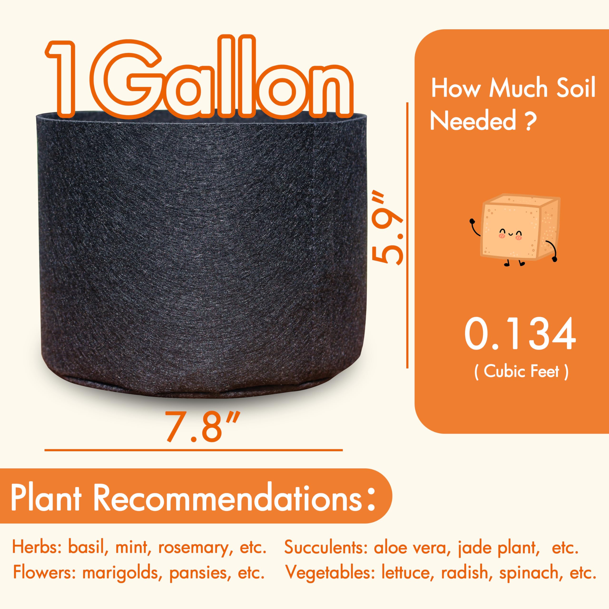 Gardzen 20-Pack 1 Gallon Nonwoven Grow Bags - Breathable Fabric Plant Pots for Vegetables, Herbs, Flowers - Perfect for Indoor/Outdoor Gardening, Hydroponics & Urban Farming