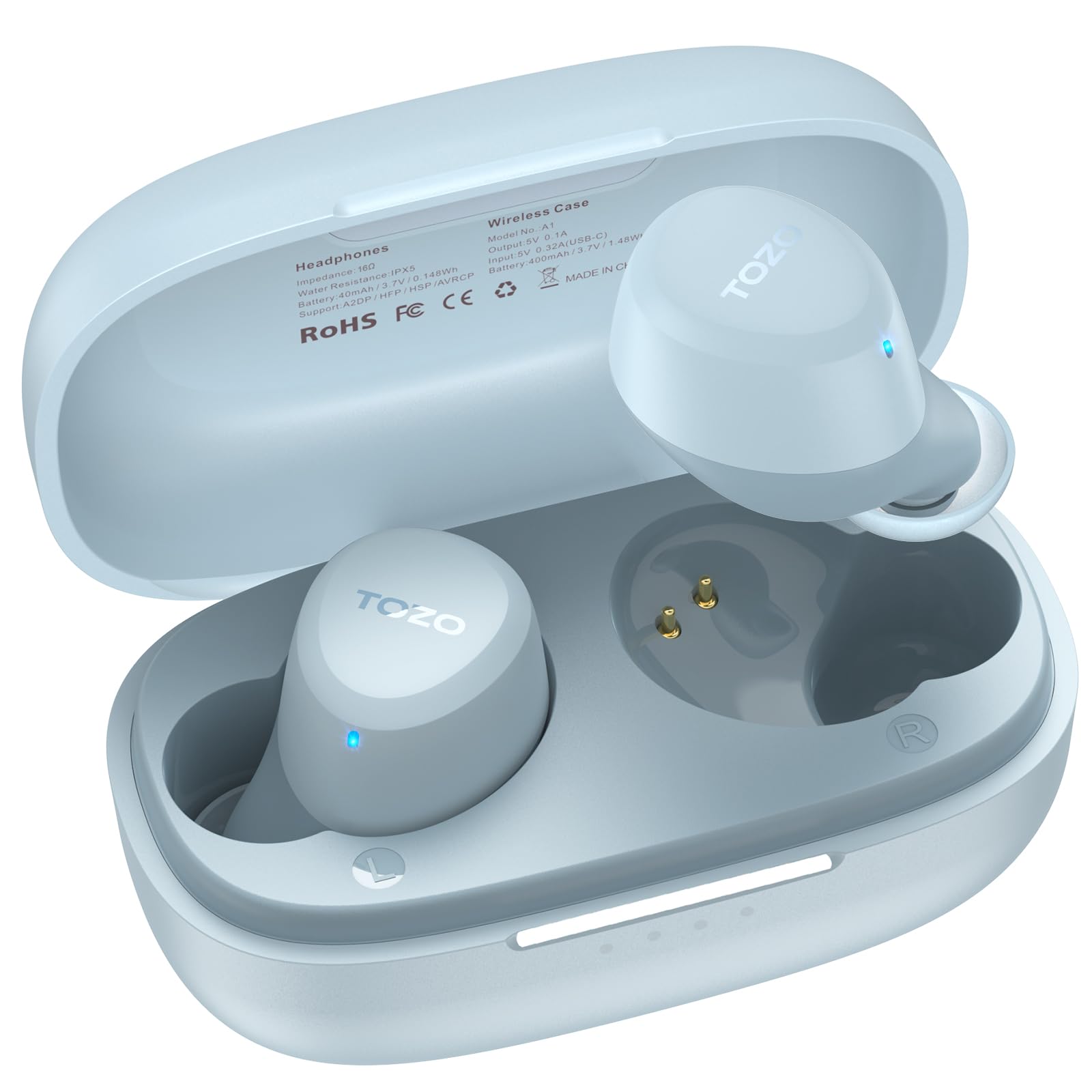 TOZO A1 Wireless Earbuds Bluetooth 5.3 - Lightweight IPX5 Waterproof Headphones with 2 Mics for AI Calls, Immersive Bass Sound & 32 EQ Presets via App - Perfect for Gym, Running, Workouts & Commuting