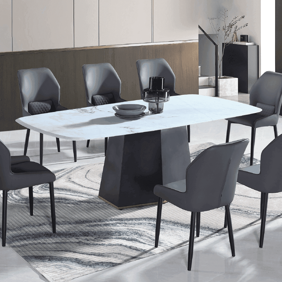 Ettore 180cm White Marble Dining Table - Modern Round Kitchen Table for 6-8 People - Perfect for Dining Room, Kitchen, and Entertaining Guests