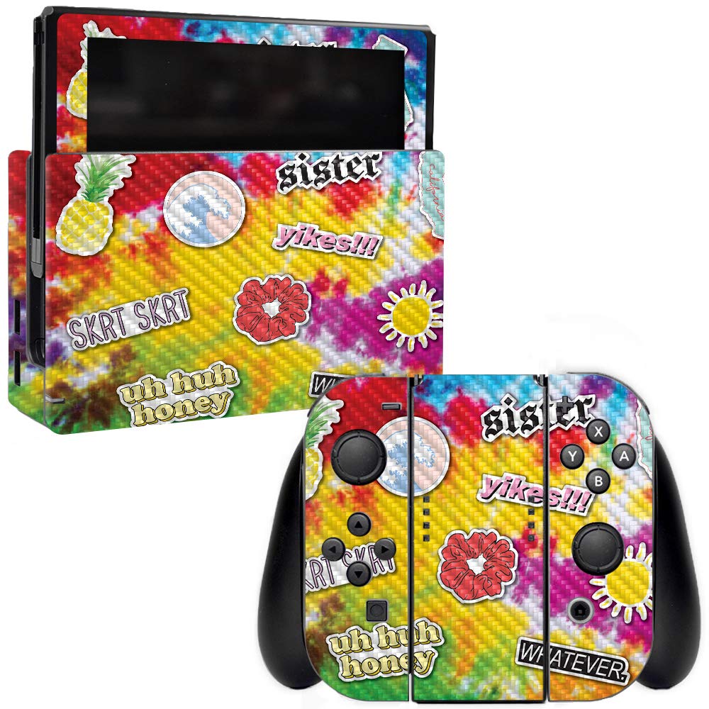 Premium Carbon Fiber Skin for Nintendo Switch - Stylish VSCO Girl Design | Durable Protective Cover with Textured Finish | Easy to Apply & Remove | Made in USA | Perfect for Gaming, Travel & Personalization