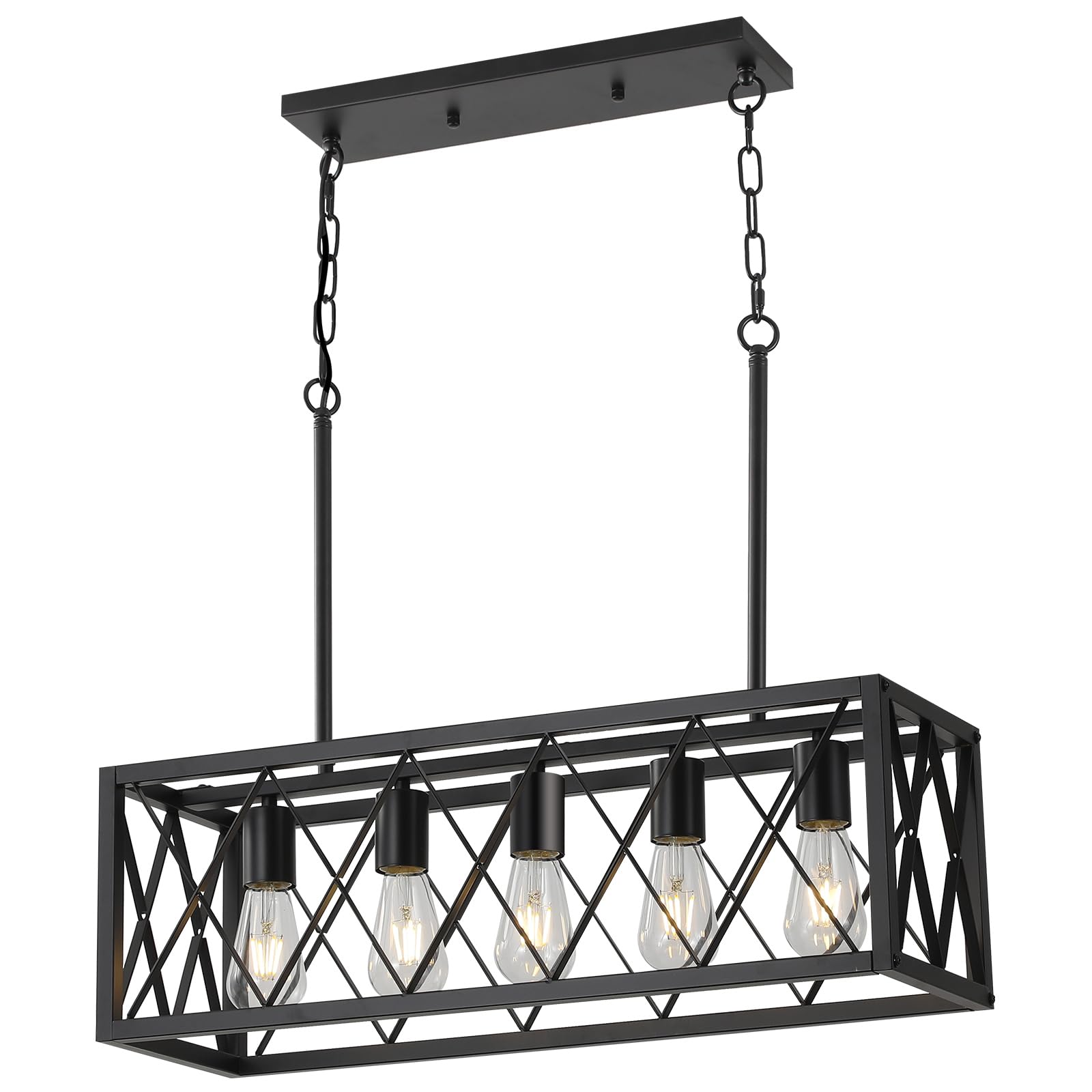 KEESFU Black Farmhouse Kitchen Island Pendant Light - 5-Light Adjustable Height Industrial Dining Room Chandelier for Kitchen, Living Room, Foyer & Over Dining Table or Sink | Rustic Home Decor Lighting Fixture | Perfect for Farmhouse, Industrial & Modern Interior Design