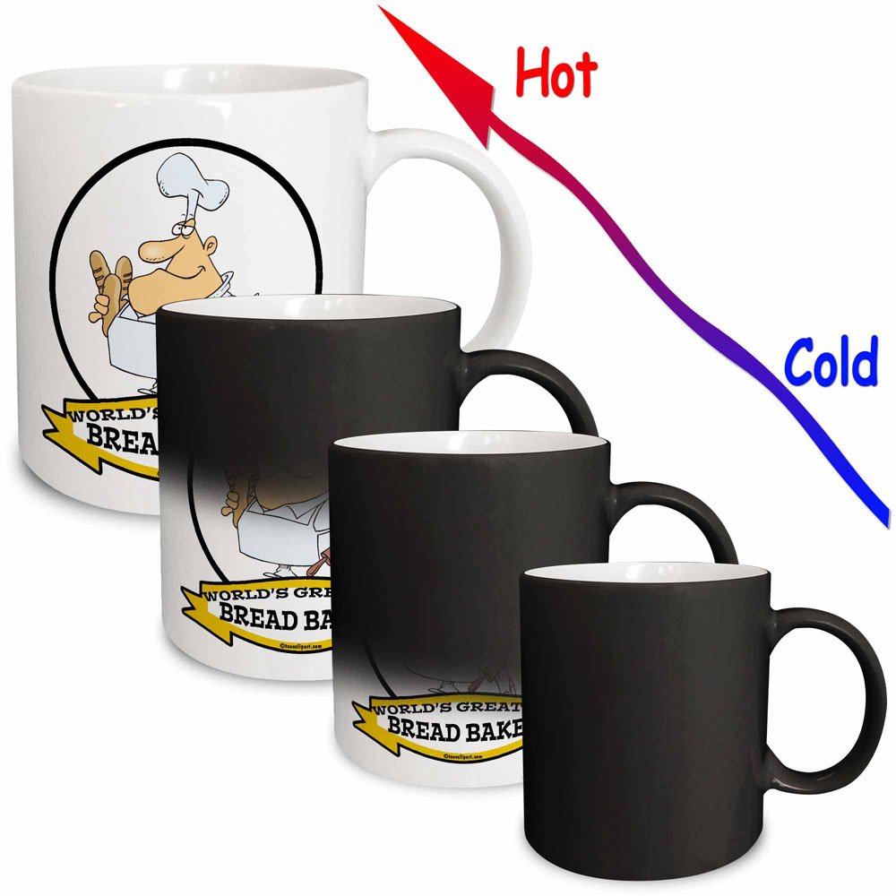 Funny World's Greatest Bread Baker Cartoon Magic Transforming Mug - 11 Oz Heat-Activated Color Changing Coffee Cup for Baking Enthusiasts & Gift Ideas