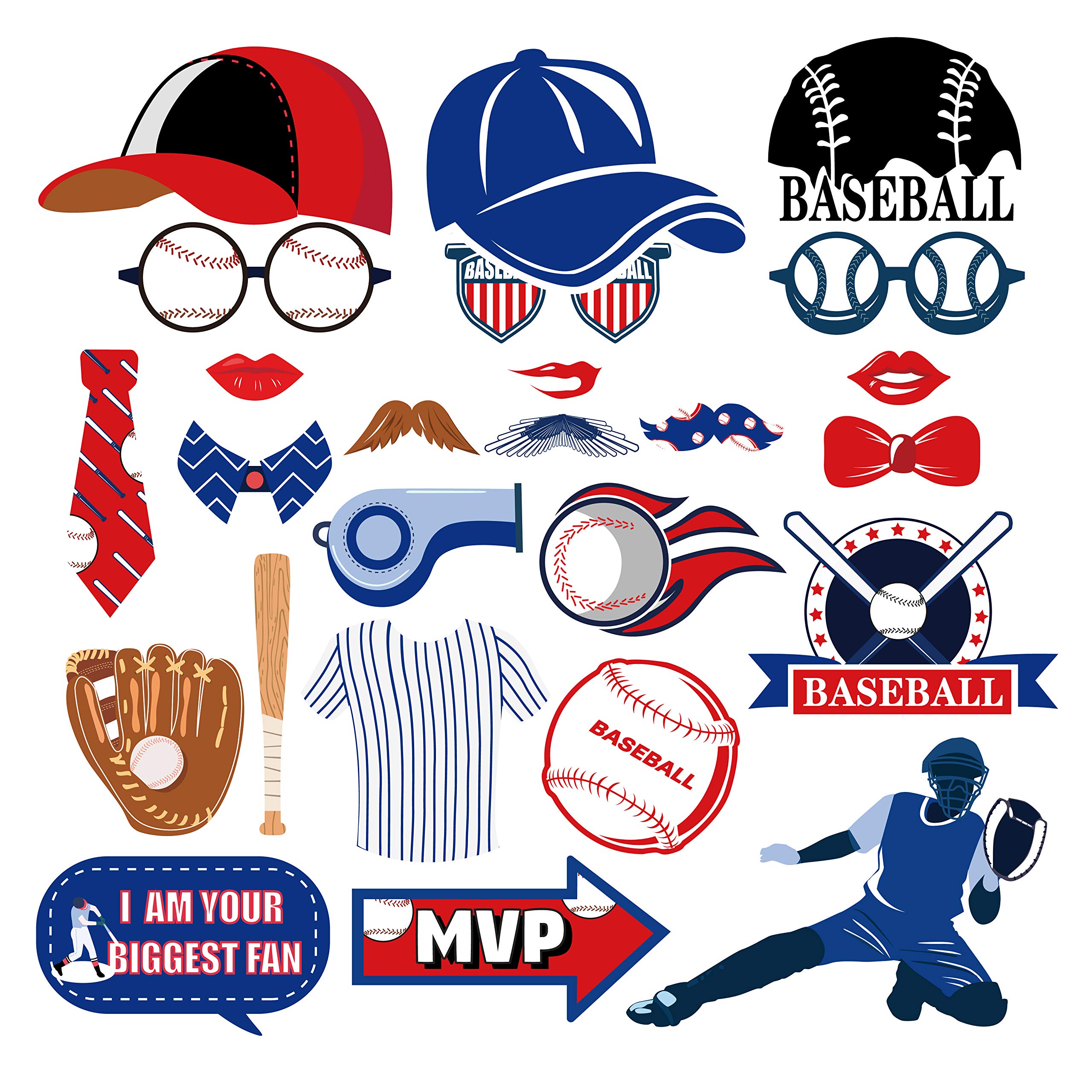 25-Piece Baseball Photo Booth Props with Sticks - Handball Selfie Accessories for Baseball Match & First Birthday Party - Ball Sports Themed Backdrop Decorations for Sports Events, Birthday Parties & Photo Shoot Backgrounds