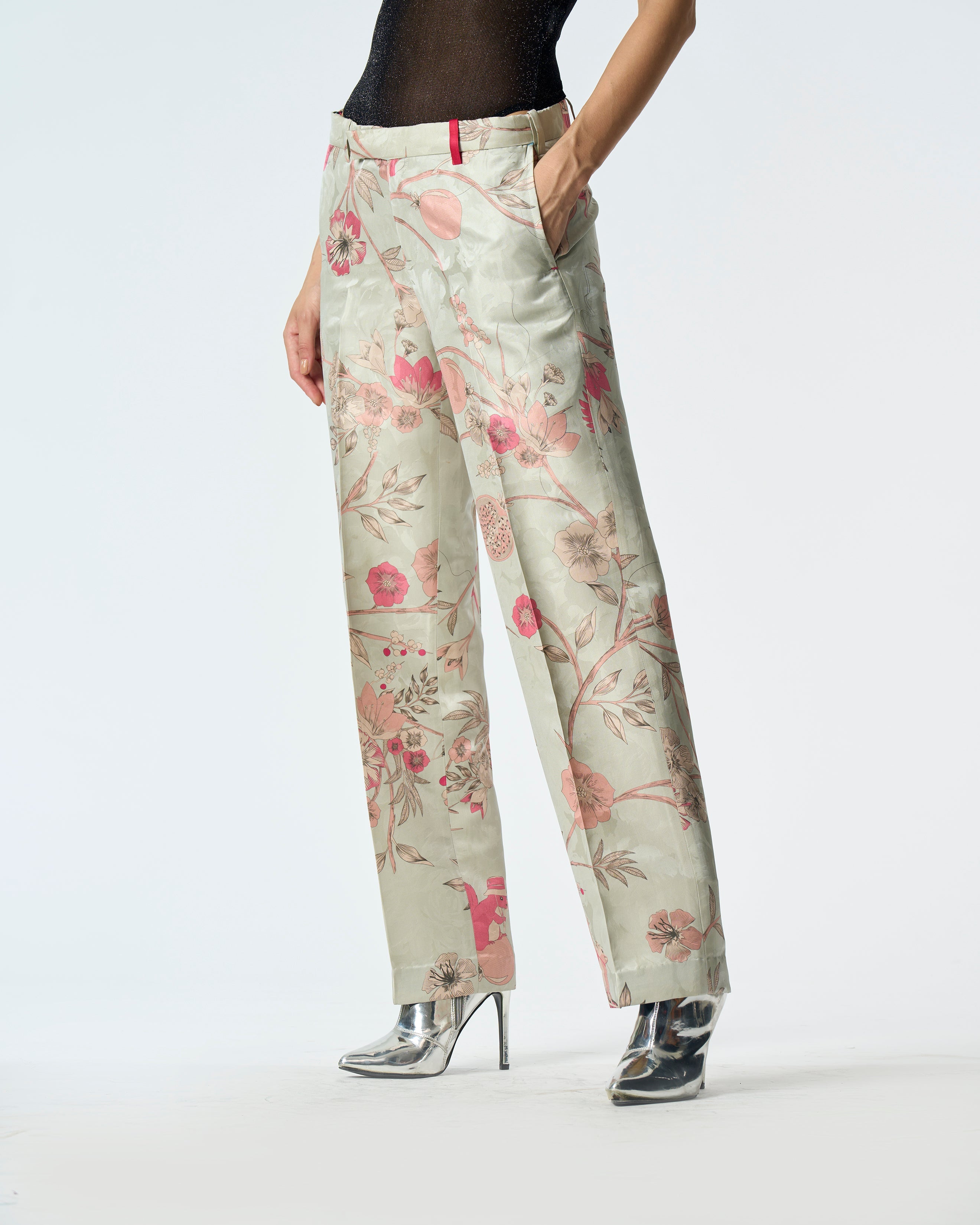 Straight Fit Silk Damask Trousers in Ice Blue - Elegant Formal Pants for Office Wear & Evening Events