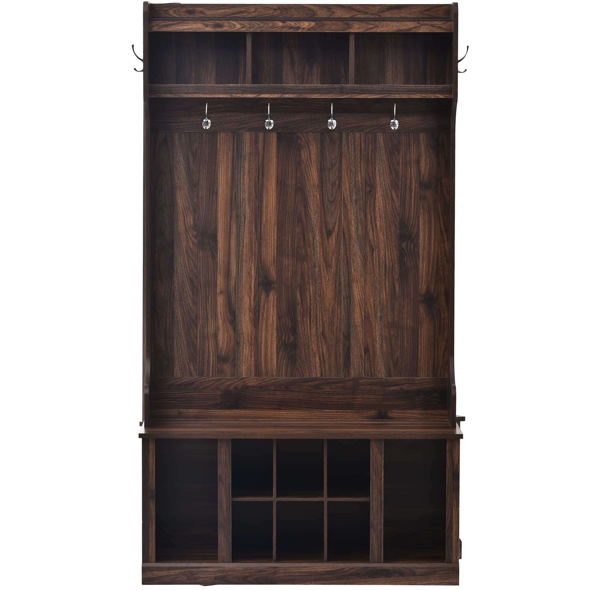 Hall Tree with Storage Bench & Coat Rack - 6 Hooks & Adjustable Shelf, Entryway Shoe Organizer for Hallway, Foyer, Porch - Perfect for Small Spaces & Home Organization (Brown)