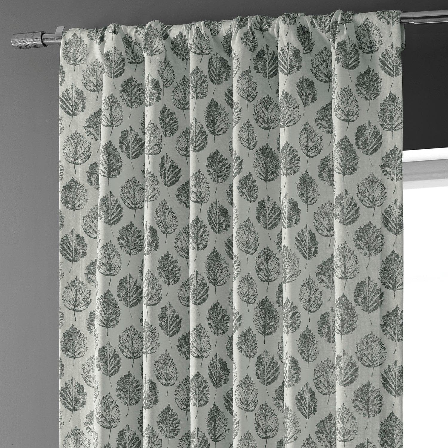 Elm Leaf Black Floral Printed Cotton Curtains for Living Room & Bedroom - Elegant Textured Window Drapes for Home Decor
