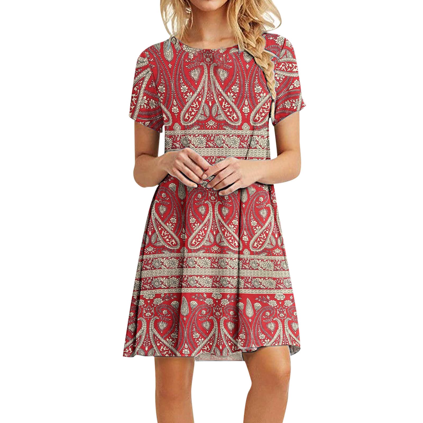Smooto Women's Casual Mini Dress - Solid Crewneck Ruffle Loose Fit Spring Fall Dress, First Communion & Cinderella Costume (Red, Size 5/L) | Perfect for Parties, Weddings & Special Occasions
