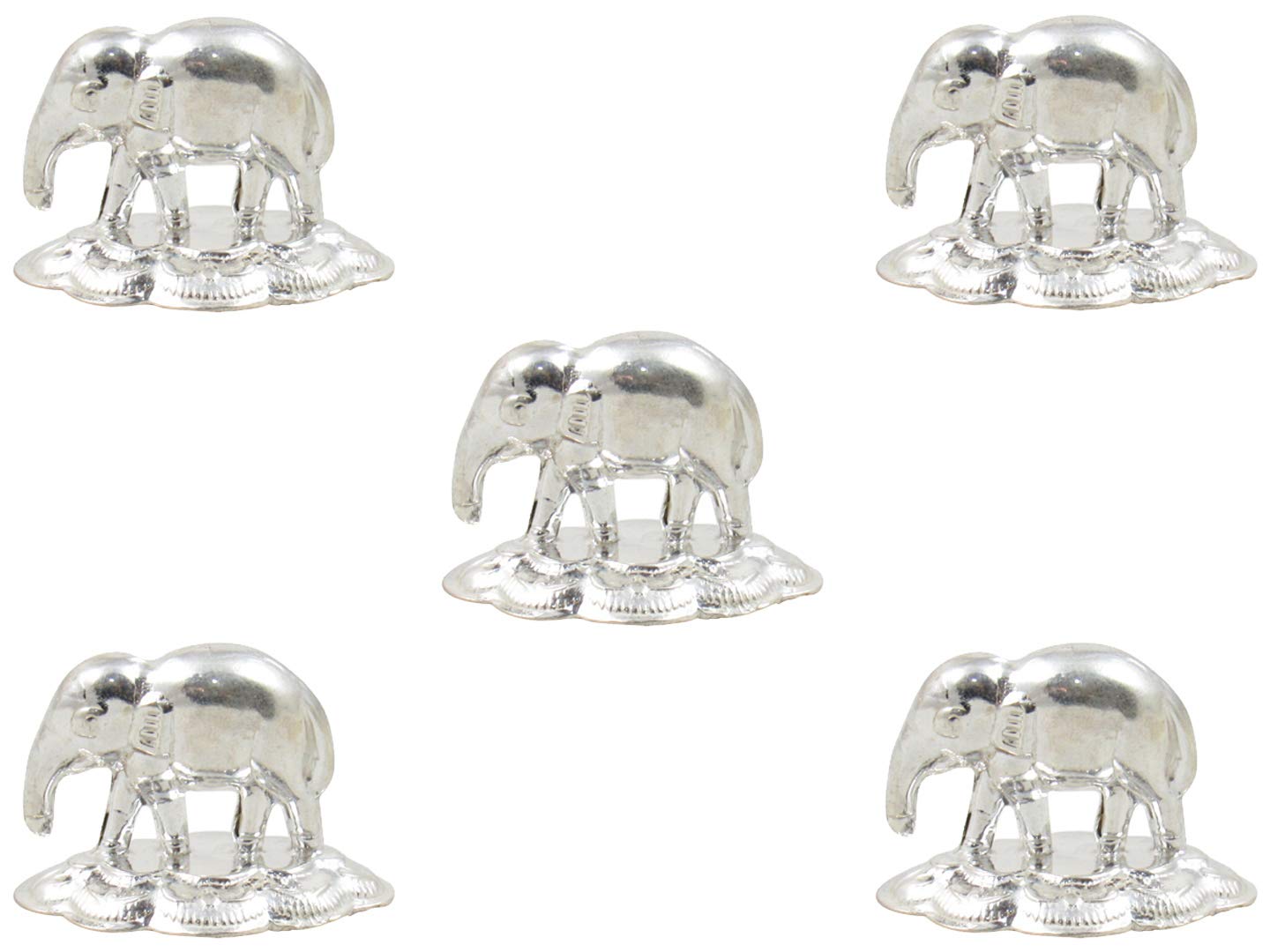 Pure Silver Elephant Idol Statue for Home Décor - Elegant Silver Elephant Figurine with Potli Bags (Pack of 5) - Perfect for Baby Shower Gifts, Pooja Rituals & Housewarming Presents - Ideal for Indian Home Decor, Spiritual Altars & Wedding Return Gifts
