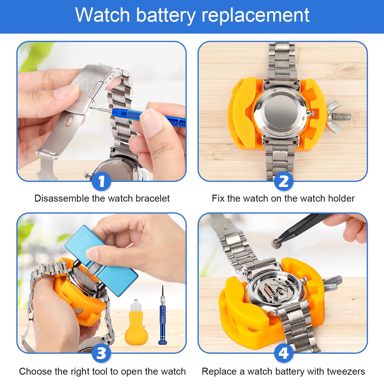 JOREST Professional Watch Repair Kit - Watch Battery Replacement, Link Removal & Resizing Tool Set with Opener, Screwdrivers, Wrench Back Remover & Spring Bar Tools | Perfect for DIY Watch Repair, Maintenance & Cleaning at Home