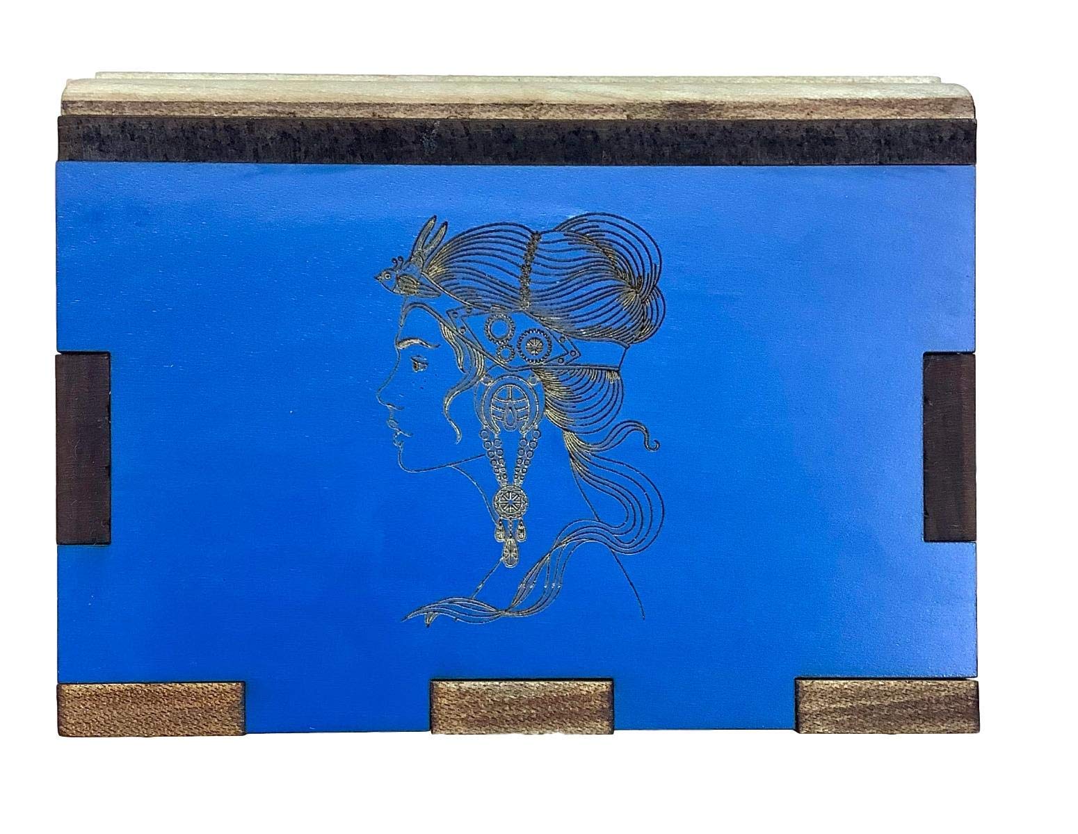 Exquisite Blue Belle Laser Engraved Spinning Wooden Puzzle Box - Perfect for Brain Teasers, Gift Giving & Home Decor