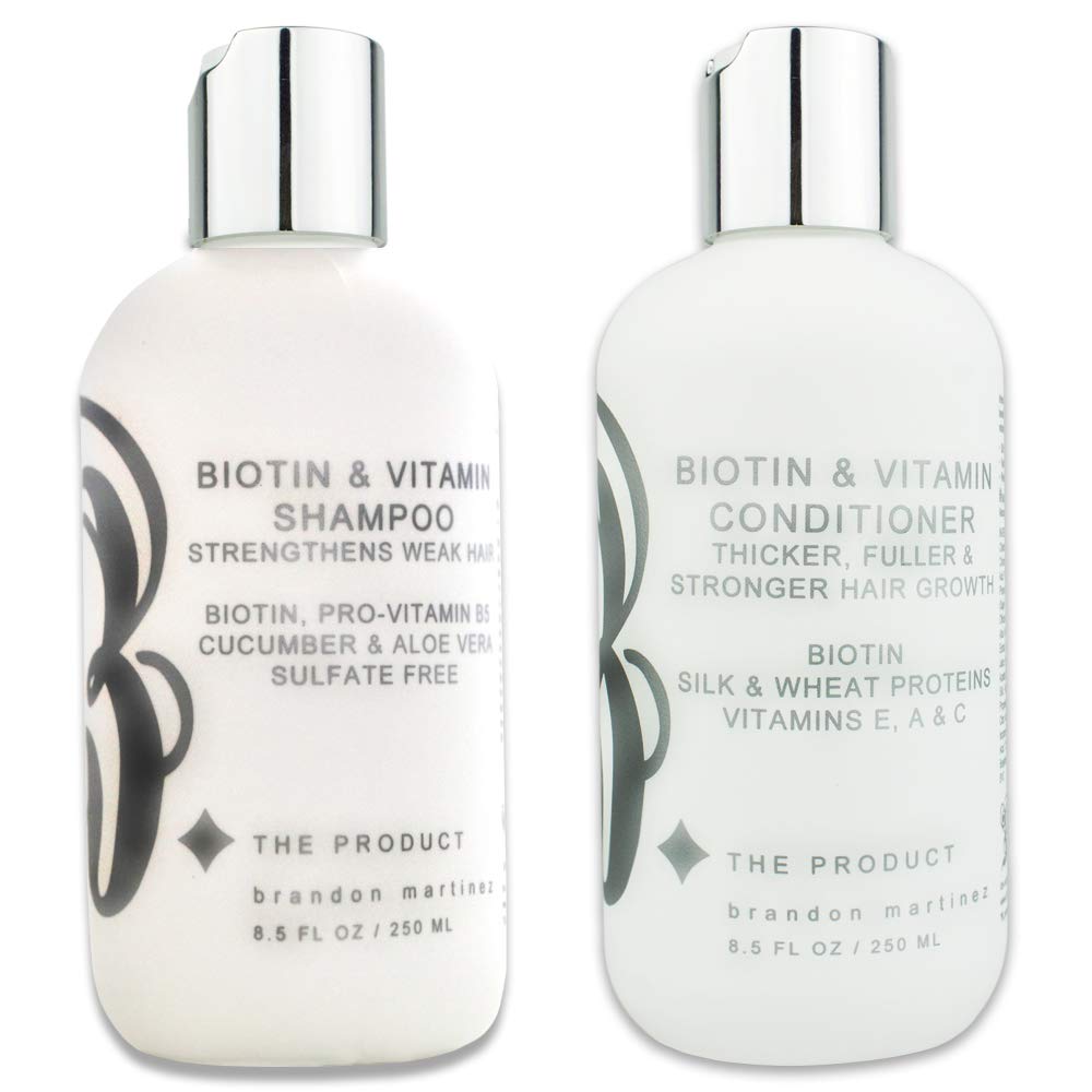 Biotin Shampoo and Conditioner Set for Hair Growth - Vitamin E, A, C & B Enriched Formula to Strengthen & Thicken Hair - Sulfate Free & Paraben Free (8.5oz) - Perfect for Thinning Hair, Damaged Hair & Daily Hair Care Routine