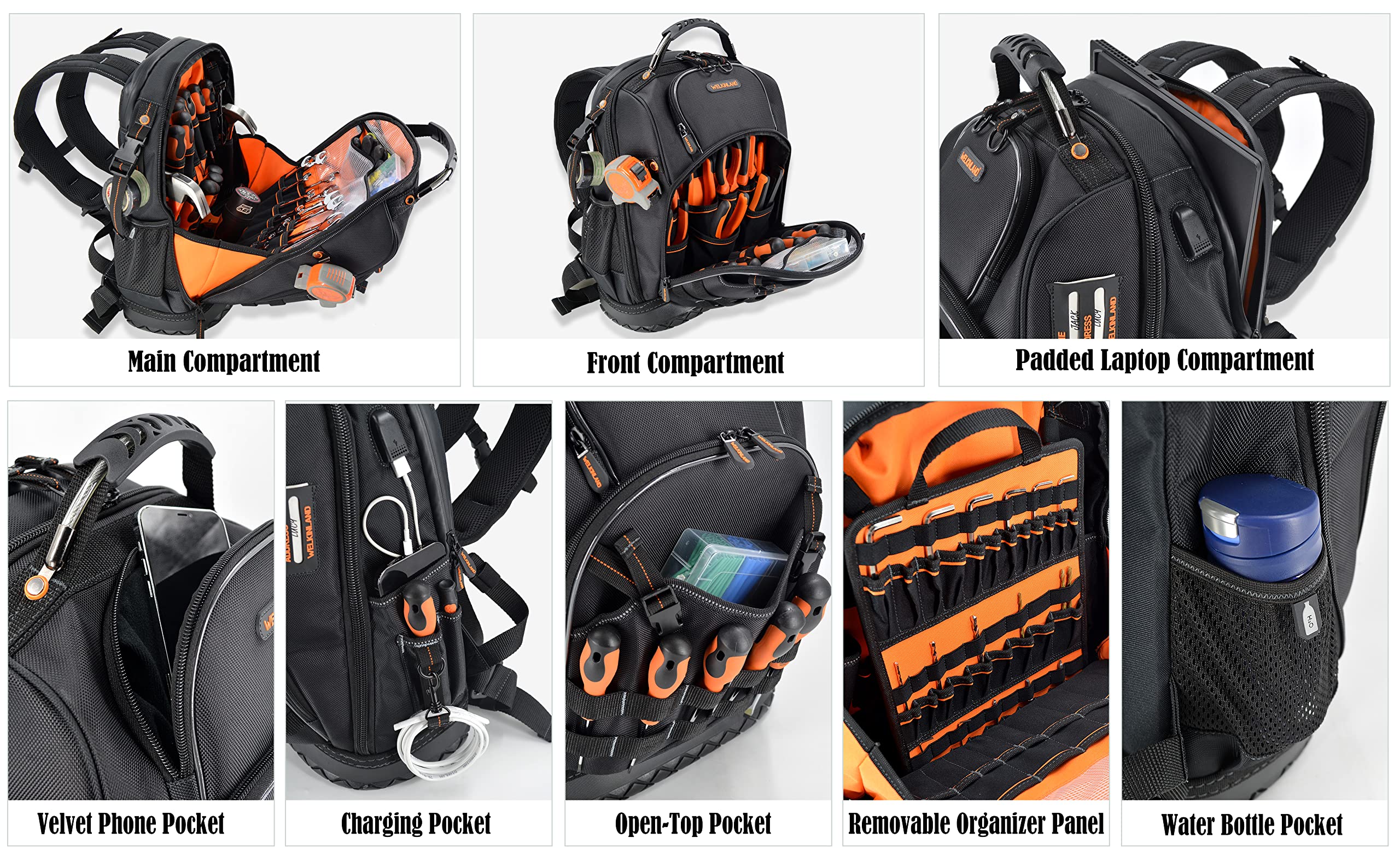 WELKINLAND 77-Pockets Heavy Duty Tool Backpack for Men - Large HVAC & Electrician Tool Bag Backpack for Construction, Repair & Maintenance - Durable Work Backpack for Professionals & DIY Enthusiasts
