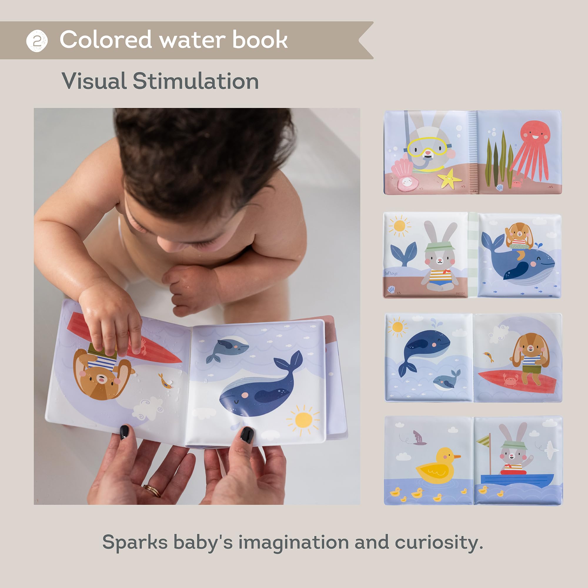 Taf Toys Baby Bath Time Kit - Includes Bath Book, Hooded Towel, Squeaky Toys & Boat - 5-Piece Newborn Essentials Set | Perfect Baptism Gift for Baby Boys & Girls | Fun Bathtime Play & Learning Experience