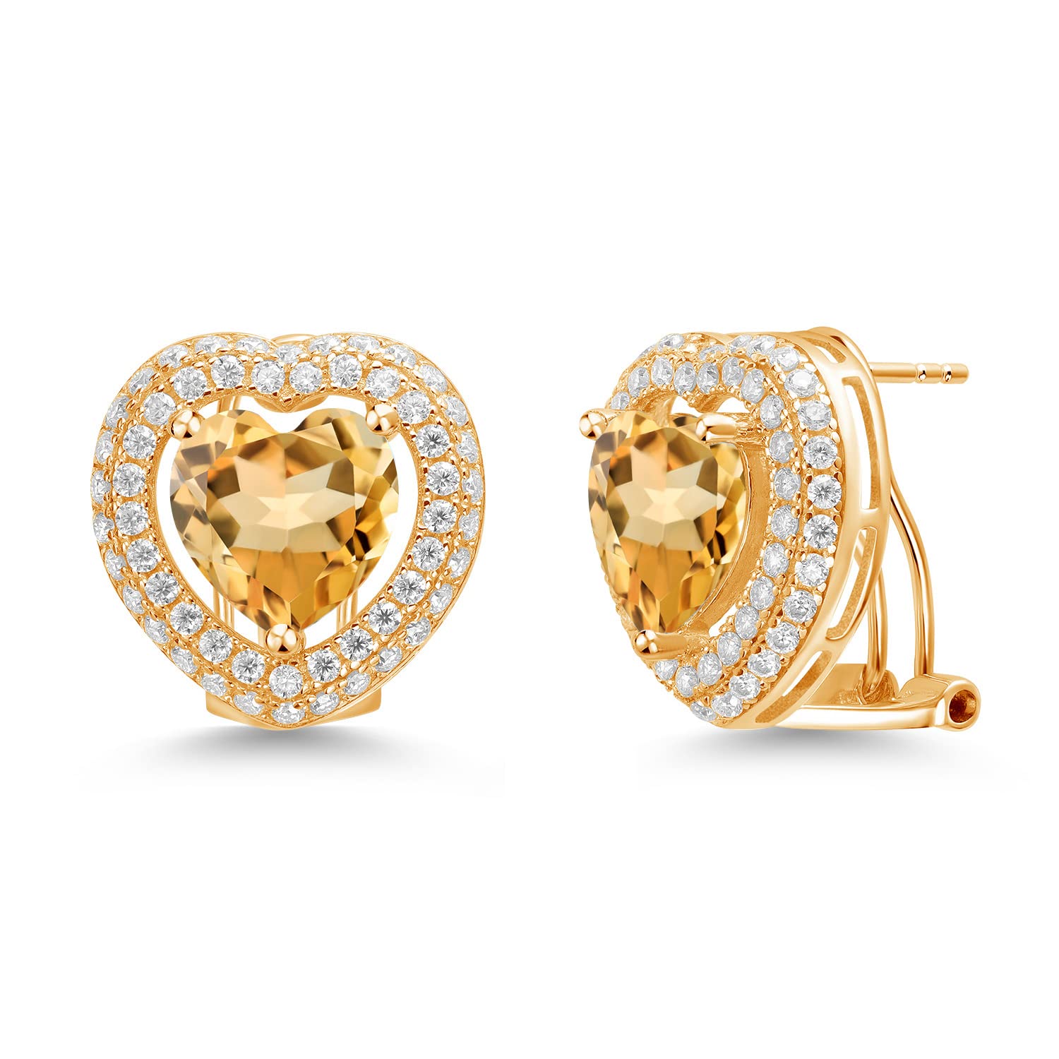 Gem Stone King 18K Gold Plated Sterling Silver 10mm Heart Birthstone & Moissanite Earrings for Women - Perfect for Birthdays, Anniversaries & Special Occasions