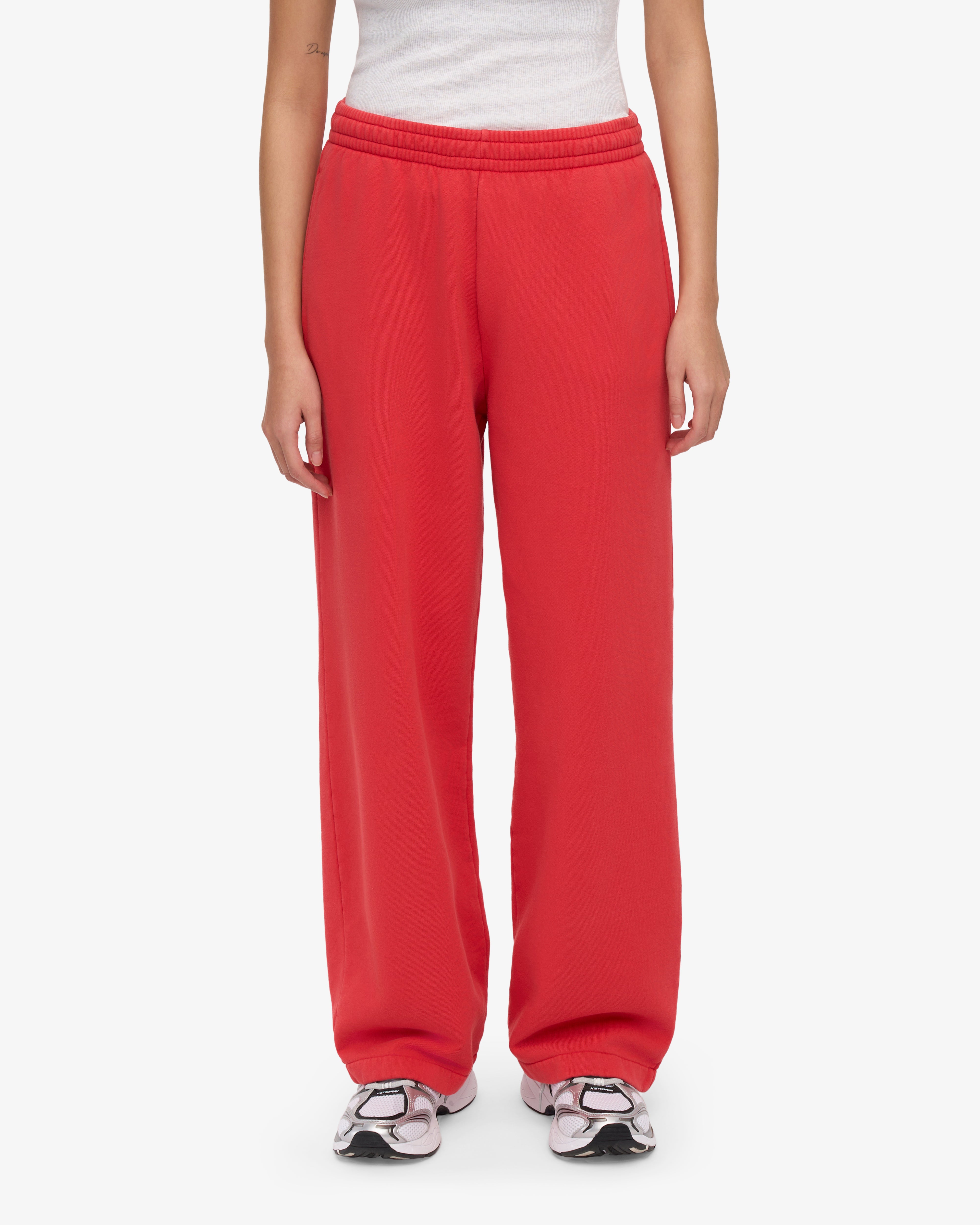 Organic Straight Leg Sweatpants for Women - Soft Red Tangerine Lounge Pants - Comfortable Casual Wear for Yoga, Running Errands & Relaxing at Home