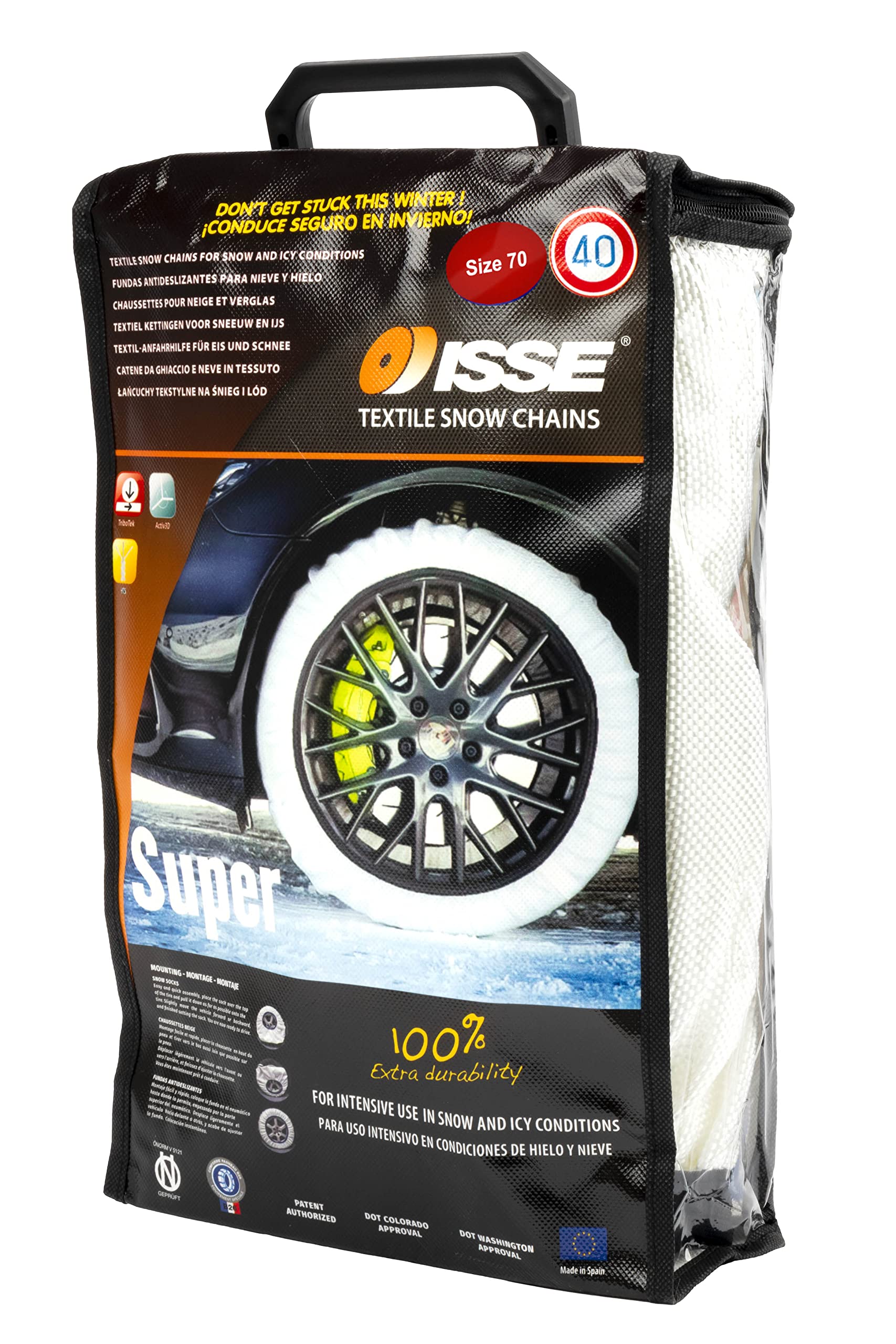 Shark C50070 Super Long Life Snow Socks for Car Tires - Size 70 - Winter Traction Aid for Snow & Ice - Perfect for SUVs, Trucks & Emergency Winter Driving