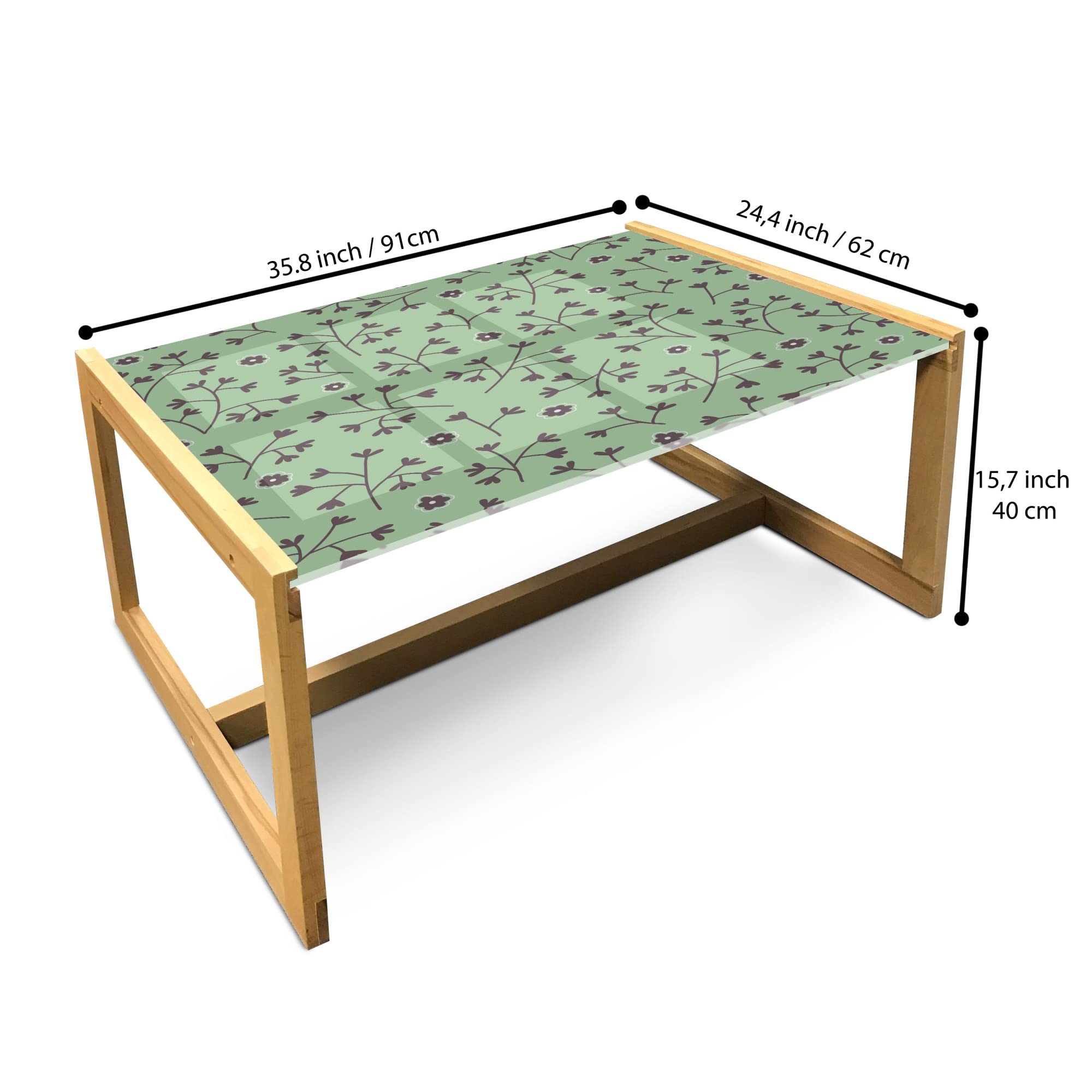 Ambesonne Floral Coffee Table - Botanical Design with Wooden Frame for Office & Home Decor