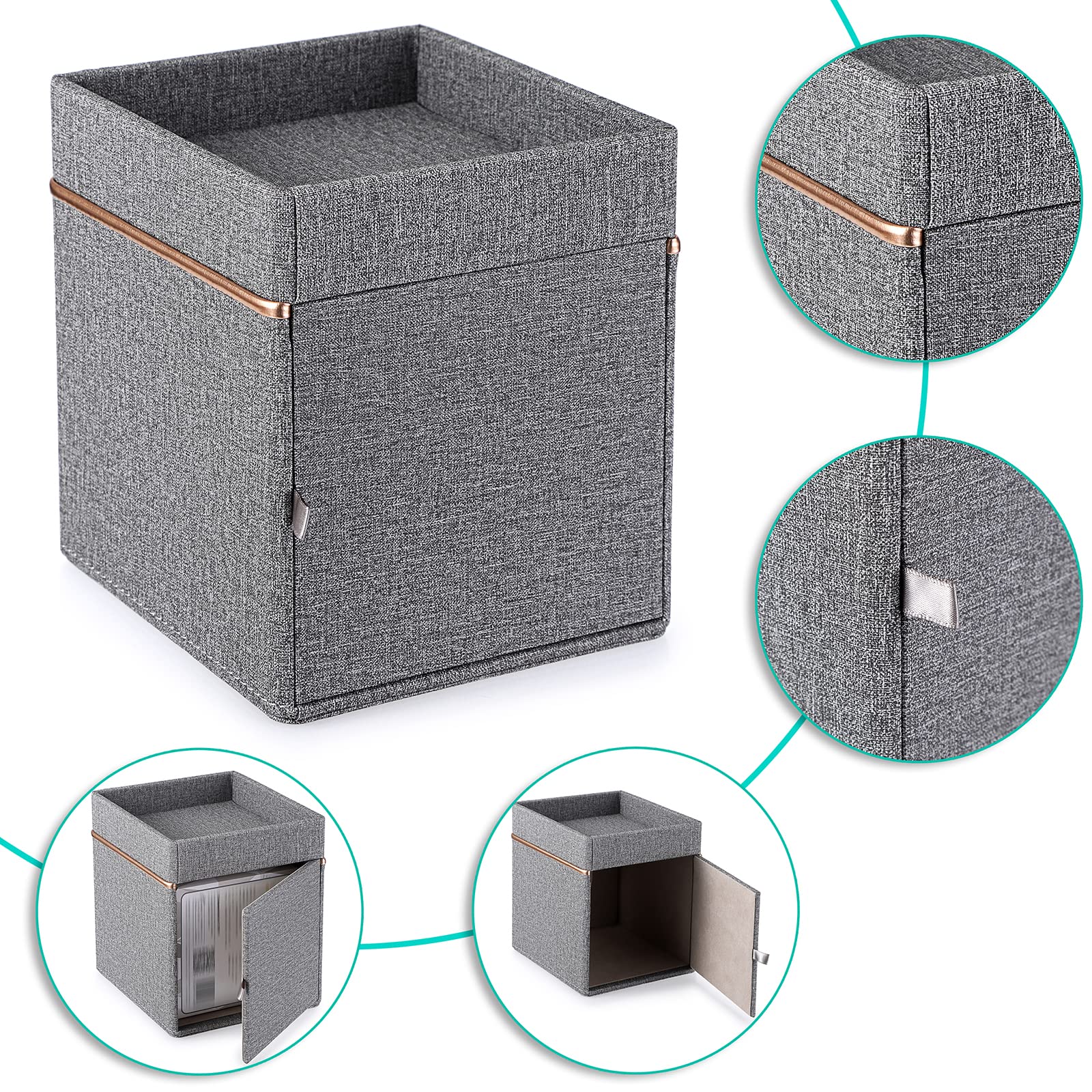 Sumnacon Square Linen Tissue Box Cover with Top Tray - Stylish Cube Tissue Holder for Bathroom, Living Room, Bedroom, Office & Car - Home Decor Accessory (Grey) | Perfect for Home, Office & Travel Use