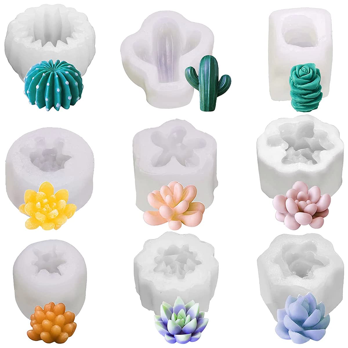9 PCS Succulent Silicone Molds for DIY Resin Casting - 3D Cactus & Flower Molds for Clay, Candle Wax, Soap Making, Cake Decorating - Perfect for Home Crafts, Wedding Favors, and Party Decorations