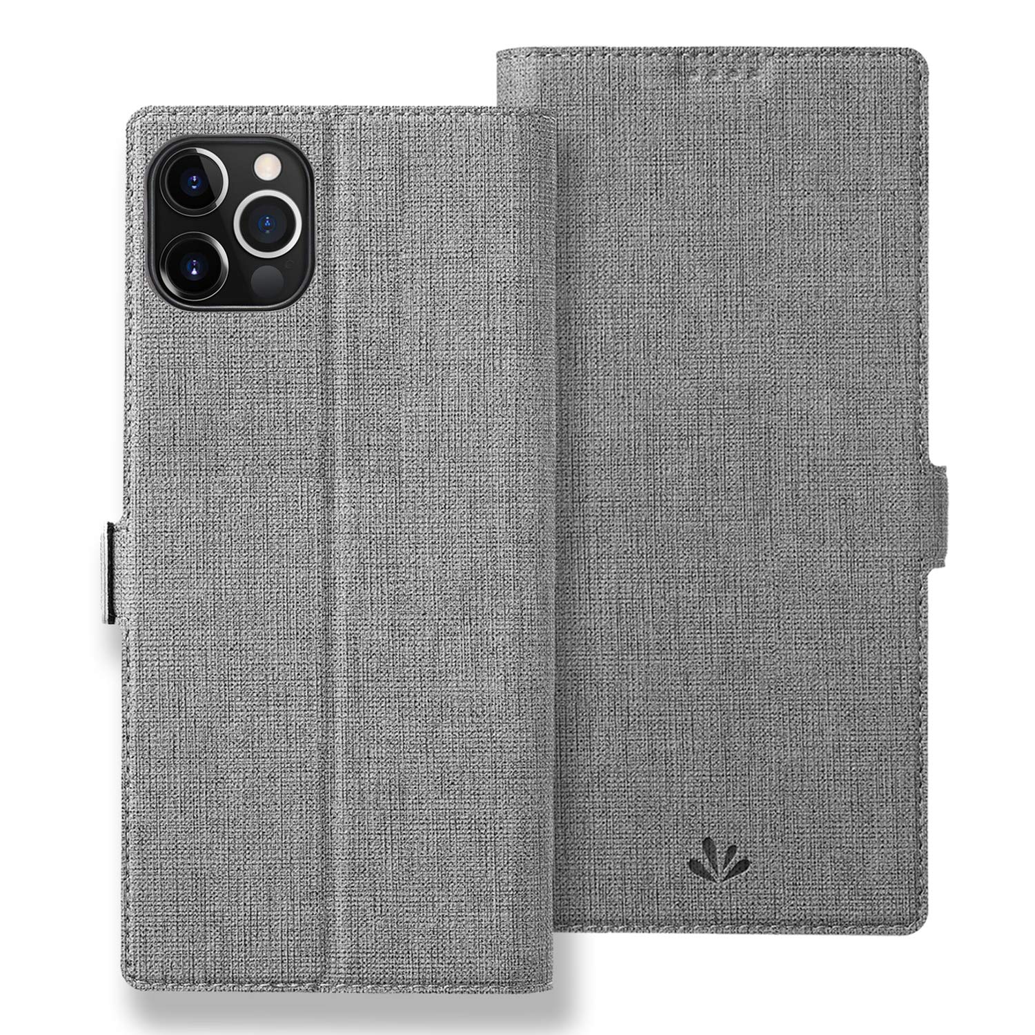 Simicoo Magnetic Flip Leather Wallet Case for iPhone 12 Pro Max - Slim Shockproof Cover with 2 Card Holder & Stand, TPU Full Body Protection (Gray) | Perfect for Everyday Use, Travel & Hands-Free Viewing
