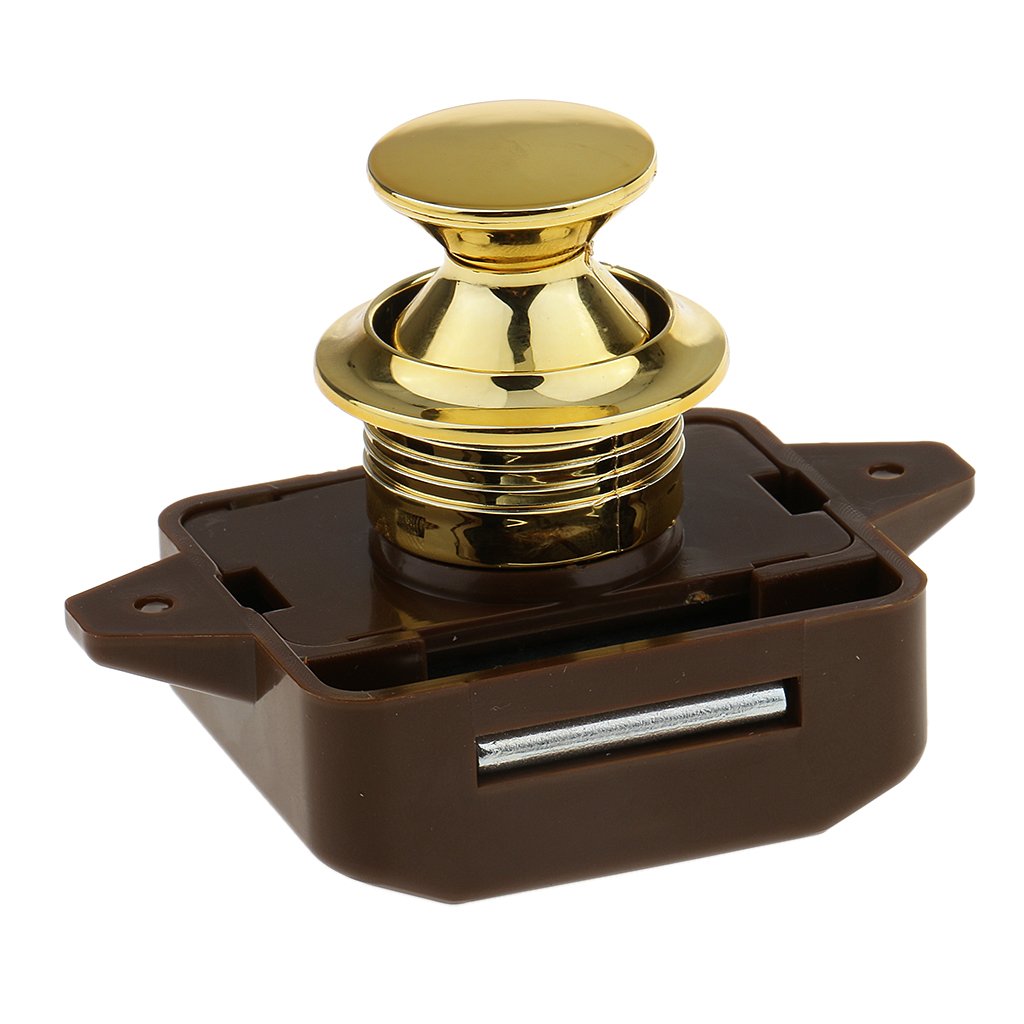 3-Pack Keyless Push Button Cabinet Locks - Glossy Gold Latches for Cupboards, Drawers & Furniture - Child Safety & Home Organization Solution
