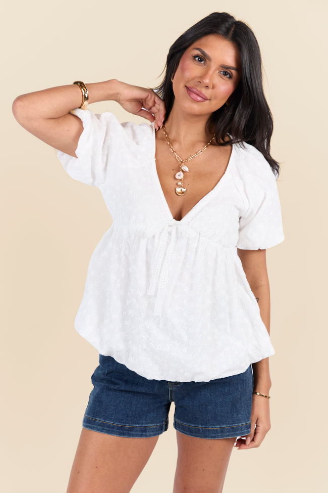 Elegant Ivory Embroidered Floral Bubble Hem Blouse for Women | Romantic Spring Summer Tops | Perfect for Date Nights & Garden Parties