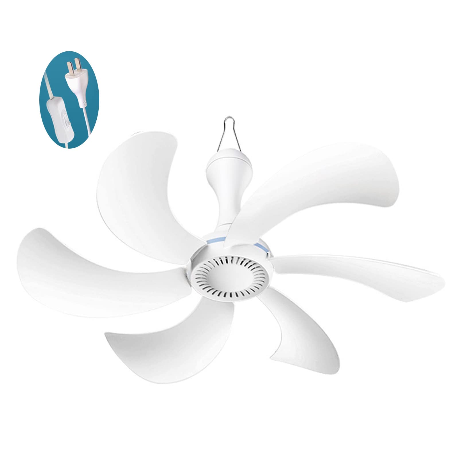 220V 20W Mini Energy Saving Ceiling Fan - 43cm White Hanging Fan with Switch, No Light, Quiet Operation for Dorm, Wall, Gazebo & Home Use - Small Electric Fan for Bedroom, Office, and Outdoor Spaces